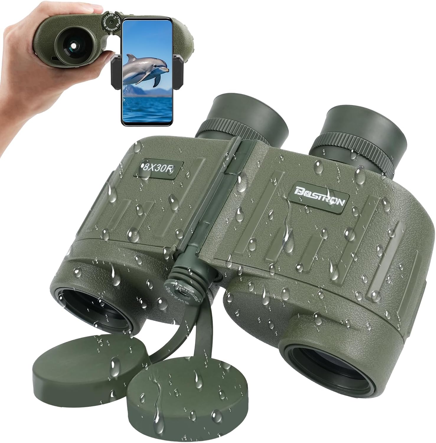 8X30 Marine Binoculars with Rangefinder Phone Adapter, Shockproof Military IPX7 Waterproof Compact Binoculars for Adults with BAK4 Prism FMC Lens for Sailing Boating Navigation Bird Watching
