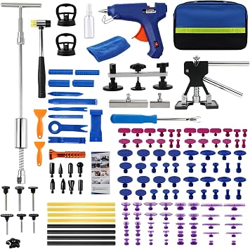 Paintless Dent Repair Kit, 154PCS Dent Puller kit,Dent Removal Tools with Metal Dent Lifter, Bridge Puller, T-Slide Hammer PDR Kit for Car Dent Repair, dings, creases and Hail Damag