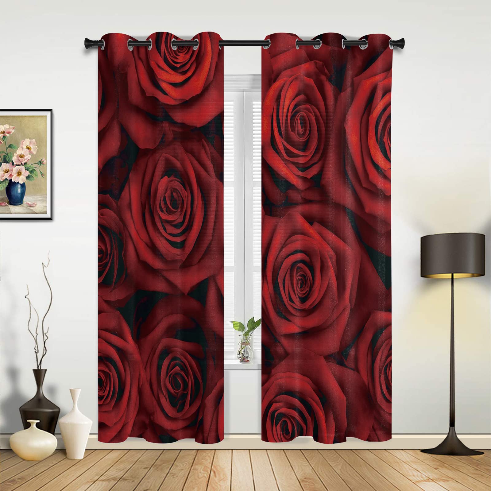 Tenda Occhielli Fiore rosa rosso scuro Poliestere Tenda Stampato in 3D Tende Oscuranti Termiche Isolanti per Casa Moderne Camera da Letto Soggiorno Hotel 220x210cm