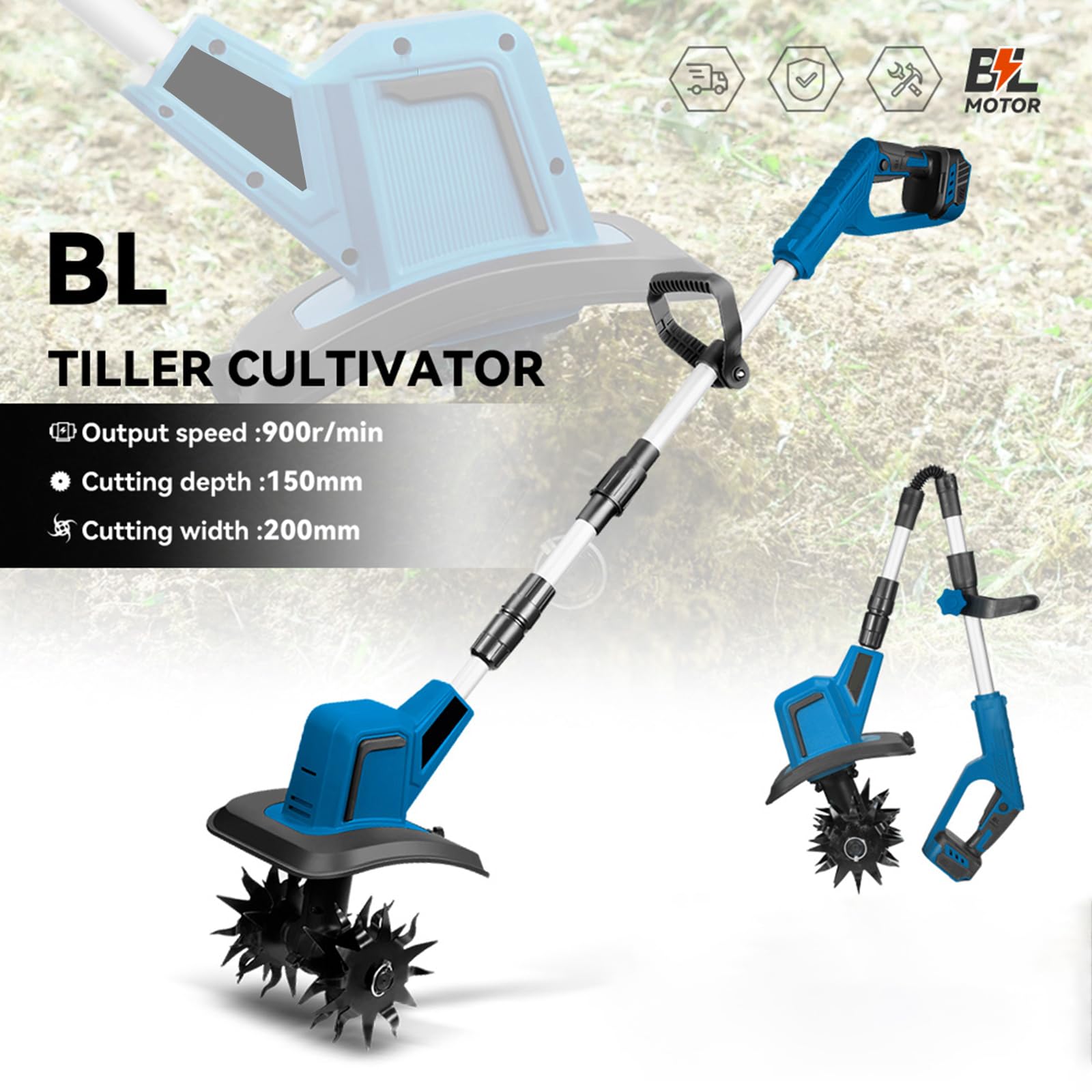 Motozappa Elettrica Da Giardino, Fresa Per Terreno A Batteria Da 1800 W Con 2 Batterie Al Litio E 4 Lame In Acciaio Al Manganese, Coltivatore Per Diserbo, Allentamento Del Terreno, Coltivazione