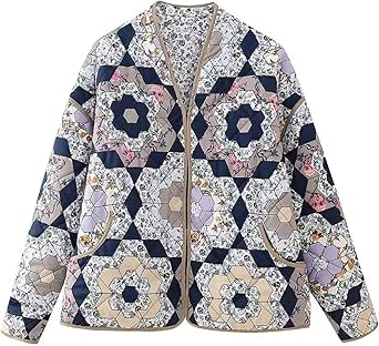 Master Pink Women's Cropped Puffer Quilted Jacket, Vintage Floral ...