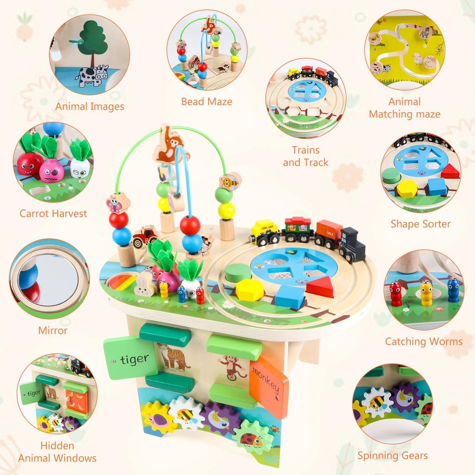 Mesa de Madera con Laberinto de Bolas y Pista de Tren Juguetes Educativos para Niños y Niñas
