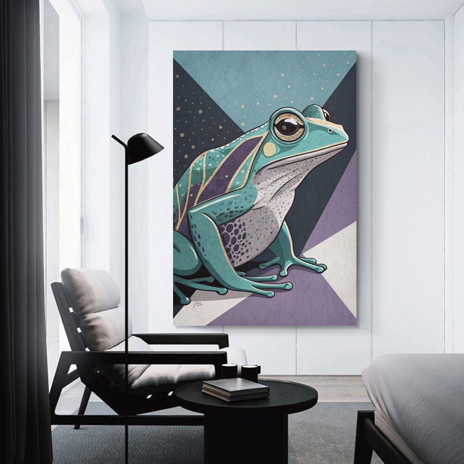 Junmoney Wall Picture Print Stylized Teal Frog Illustration, 24x36inch(60x90cm), for Entrance Walls, Hall Decor Or Foyers, A Neat Decor Update for Hallways