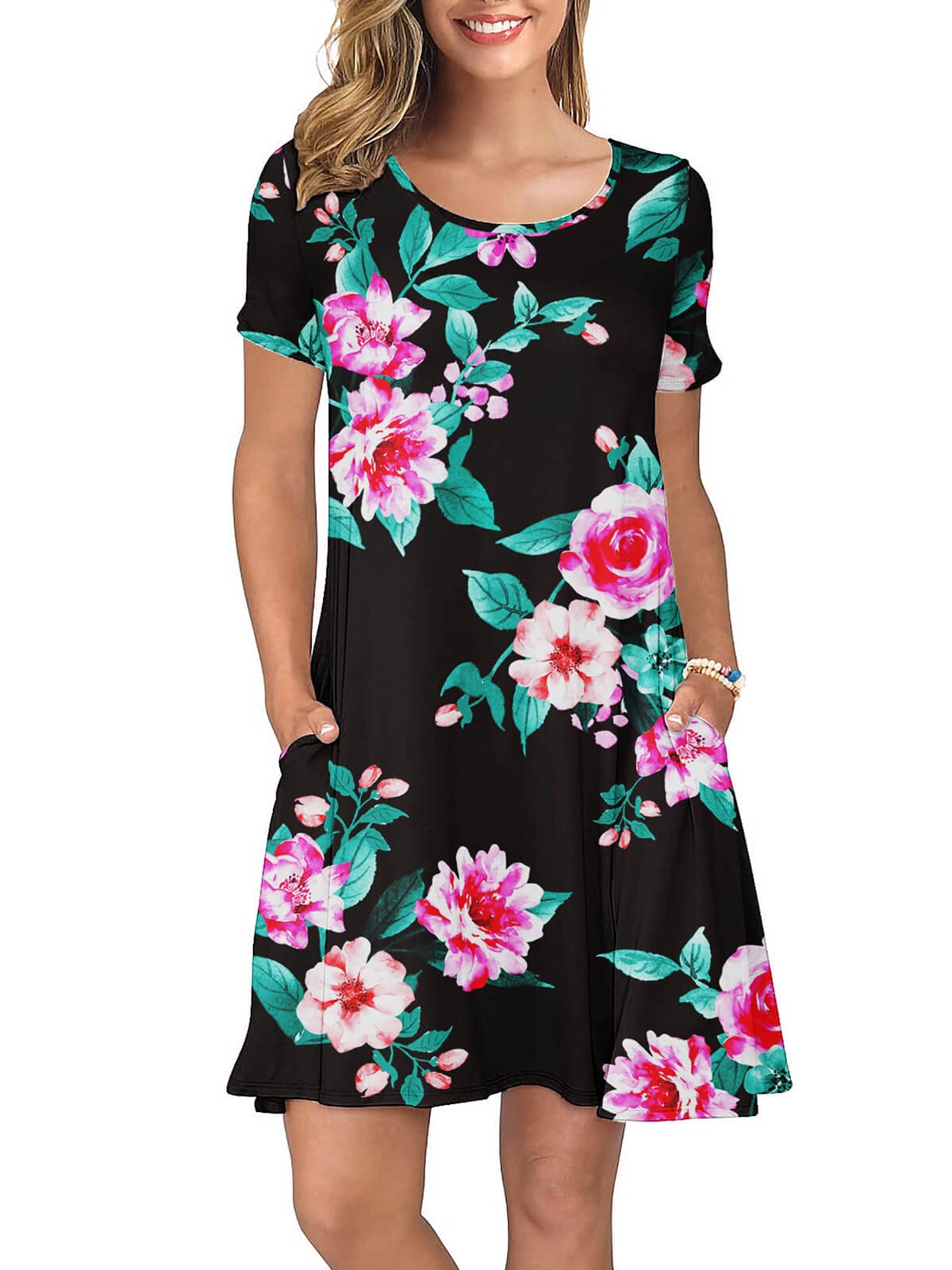 KORSIS Summer Dress for Women Casual T-Shirt Short Sleeve Dresses Swing Flowy Beach Vacation Sundress with Pockets