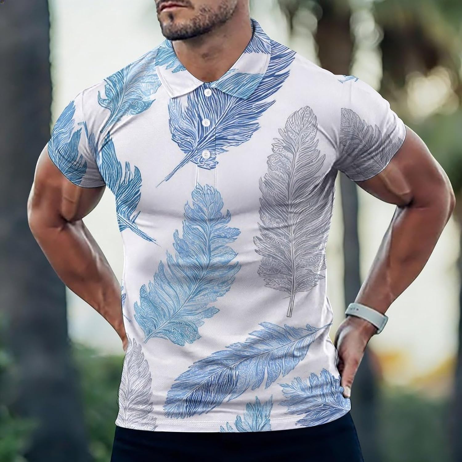 Blue Feathers Golf Polo Shirts for Men Casual T Shirts 5X-Large