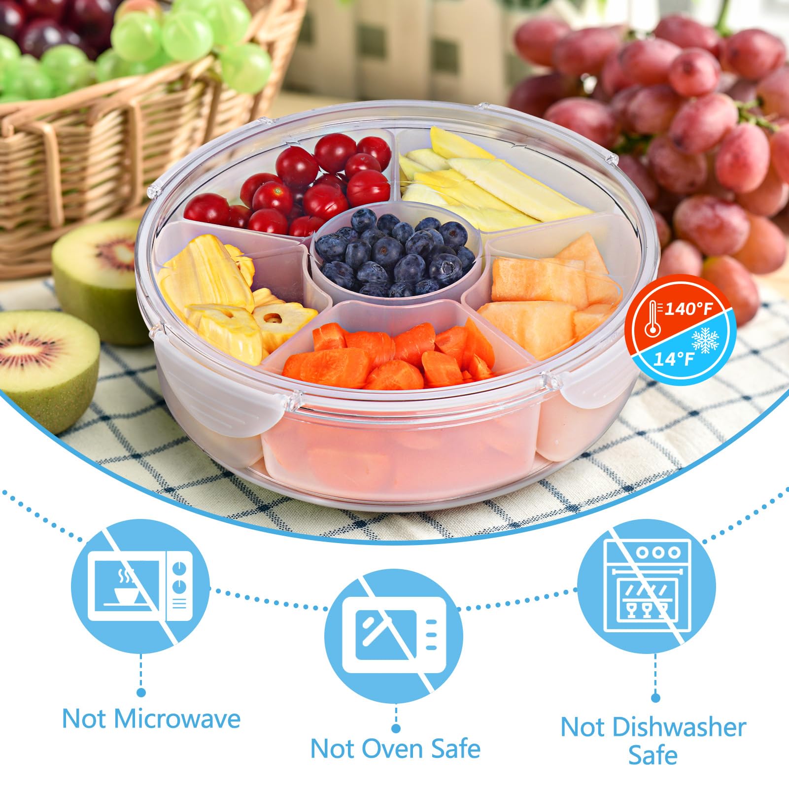 Plateau à Légumes Avec Couvercle Pour Réfrigérateur – Lot de 2 Boîtes à Collations Transparentes Divisées pour Charcuterie, 6 Compartiments de Rangement pour Fêtes, Voyages, Pique-niques