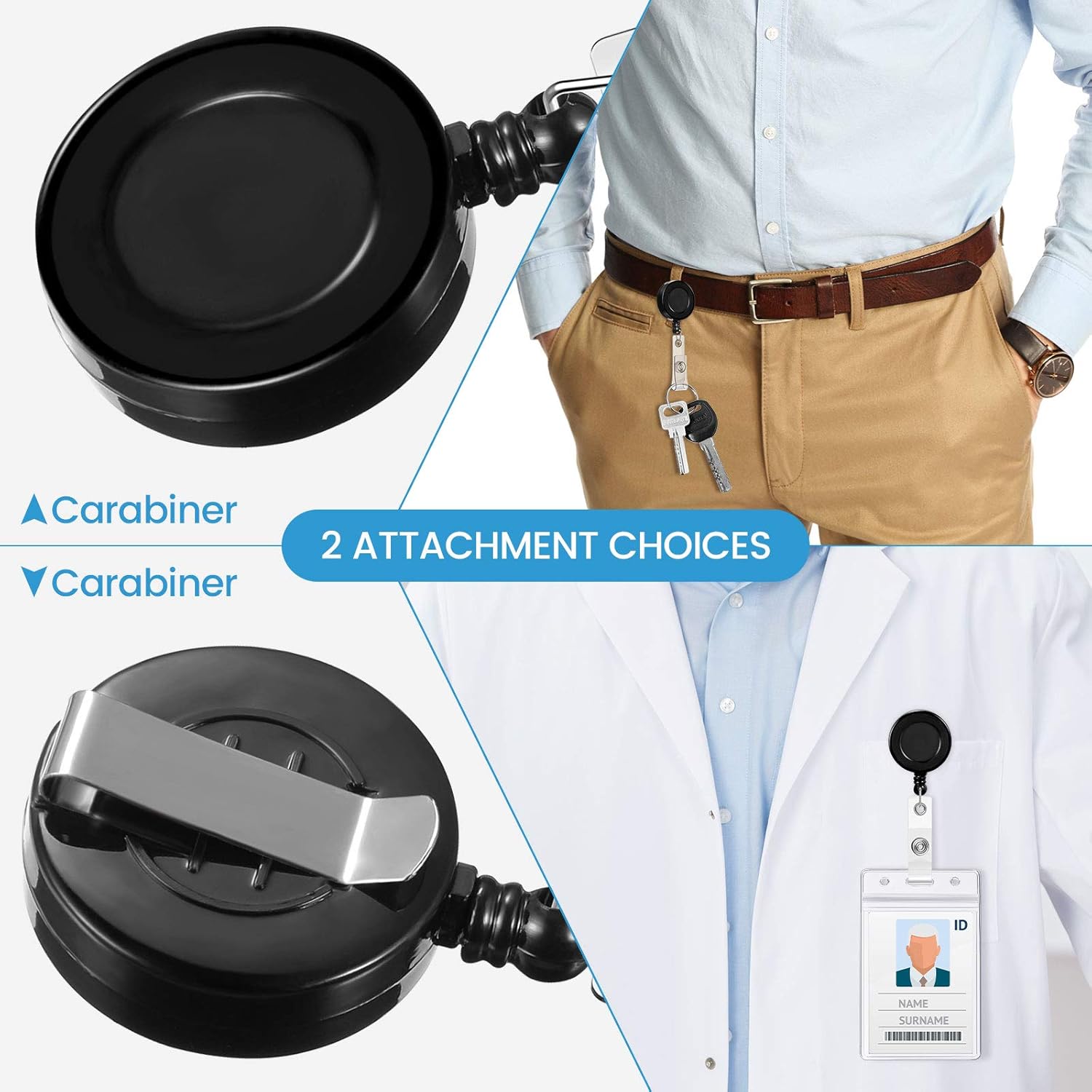 Zonon 100 Pcs Retractable Badge Reel Clips ID Card Holder Reel with Metal Belt Clip for Hanging Cards Key Chains, Name Badge Holders for Nurses Teachers Students(Black) - Image 6