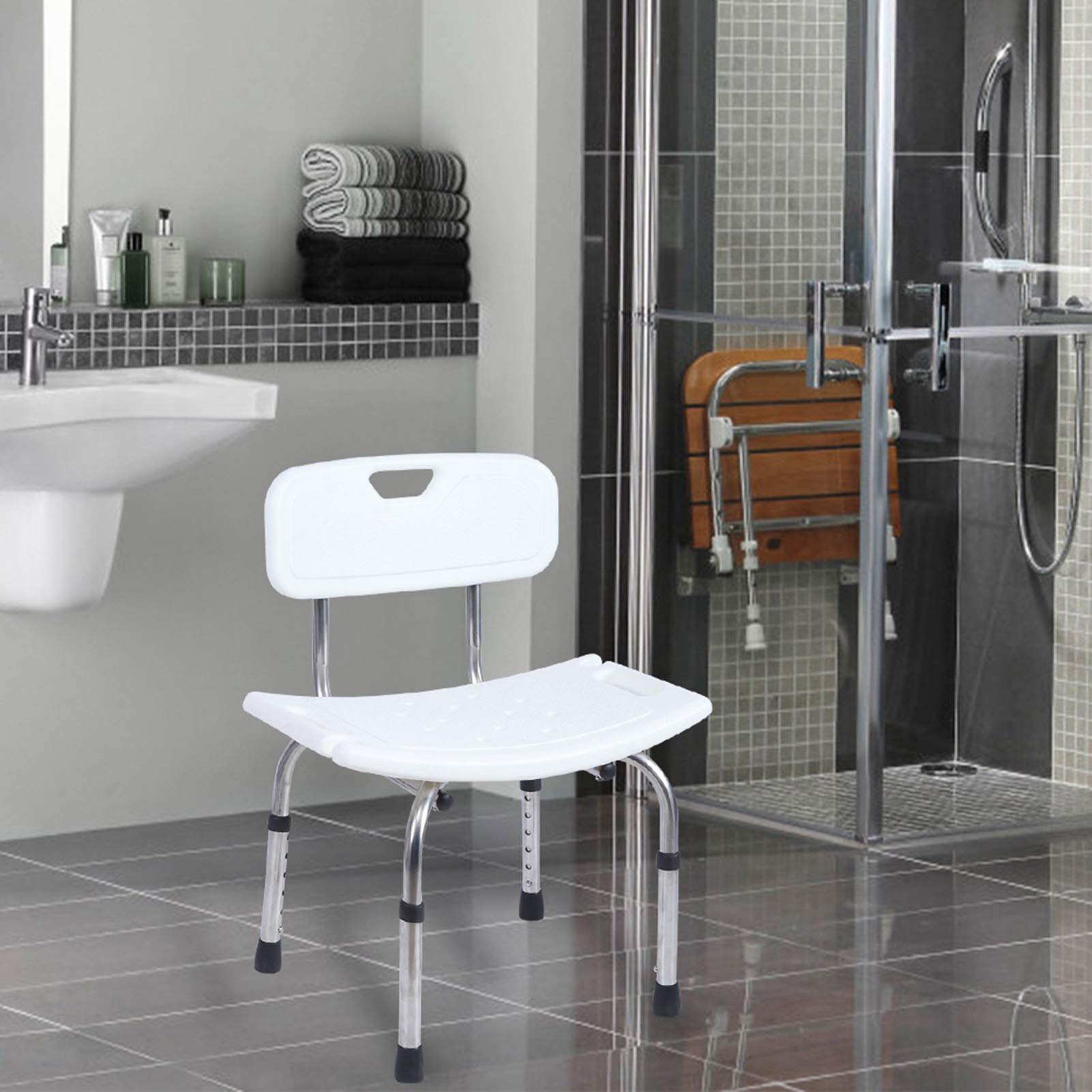 Silla de Ducha para Ducha Interior, Asiento de Baño de 20 Pulgadas de Ancho para Personas Mayores, Banco de Bañera Ajustable Resistente con Respaldo Extraíble, Taburete para