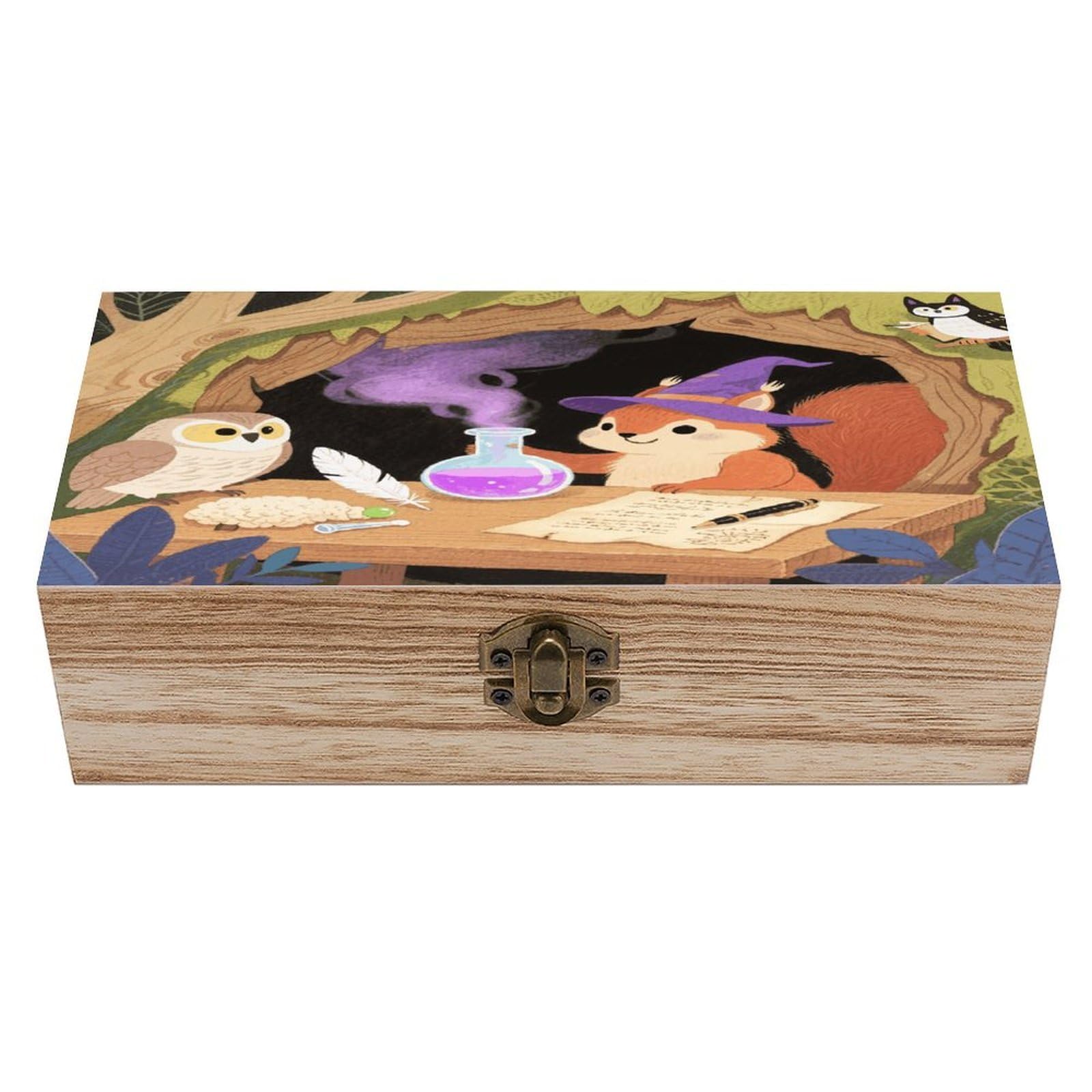 VstaDank Squirrel Wearing A Wizard Hat Wooden Storage Box Decorative Jewelry Case with Lids Exquisite Wood Box Letters Gifts Acacia Wood Boxes Fashion Wooden Keepsake Boxes for Men Women