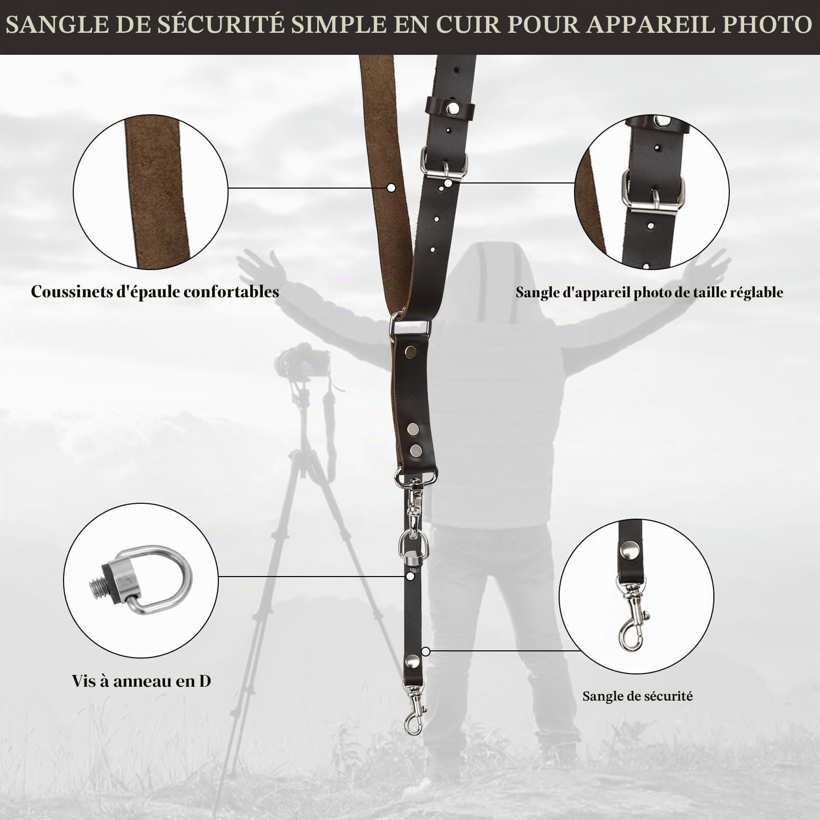 Harnais Appareil Photo pour 1 appareils photo,BandoulièRe en Cuir pour Appareil Photo,Harnais Pour Appareil Photo,Harnais Photo,Harnais Photographe,Sangle Appareil Photo