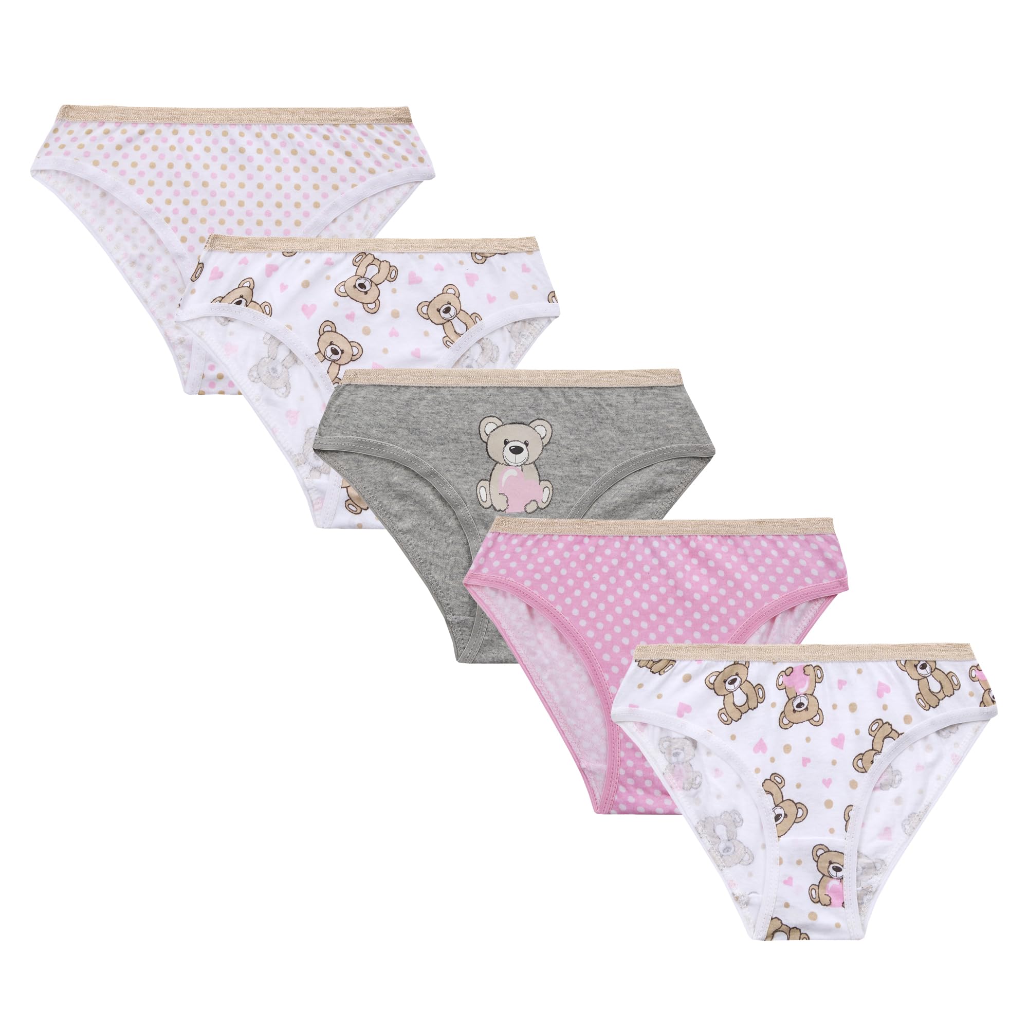 Metzuyan Girls Teddy - 5 Pairs Ws-Ss25 Kids 5 Pairs Briefs Underwear 100% Novelty Multipack Teddy Bears 4-5 Years