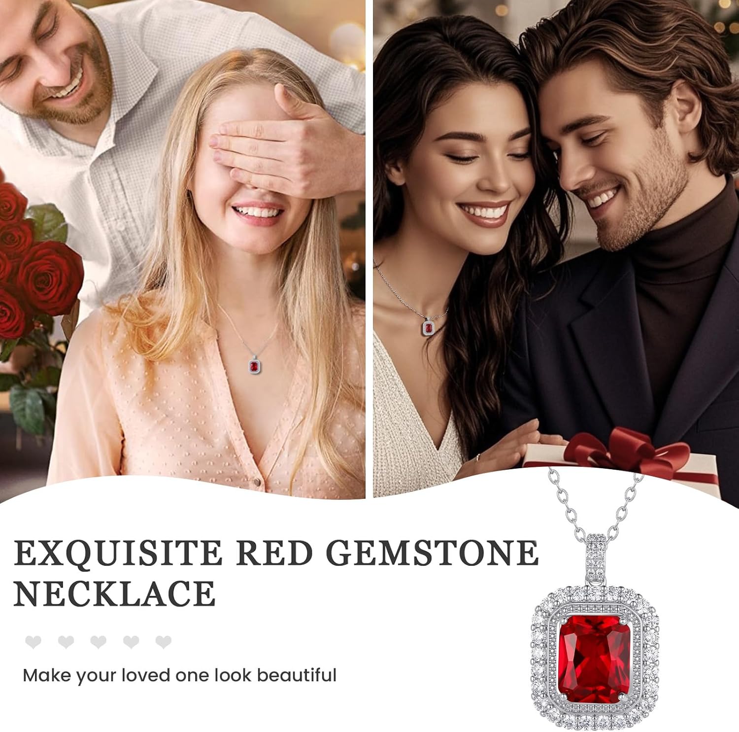 Lolitta Red Crystal Pendant Necklace For Women,18k White Gold Plated 18+2 Inch Adjustable Chain, Dainty Jewelry Rose Gifts Set,Valentine's Day Anniversary Birthday Gifts For Women Mom Her Wife - Image 4