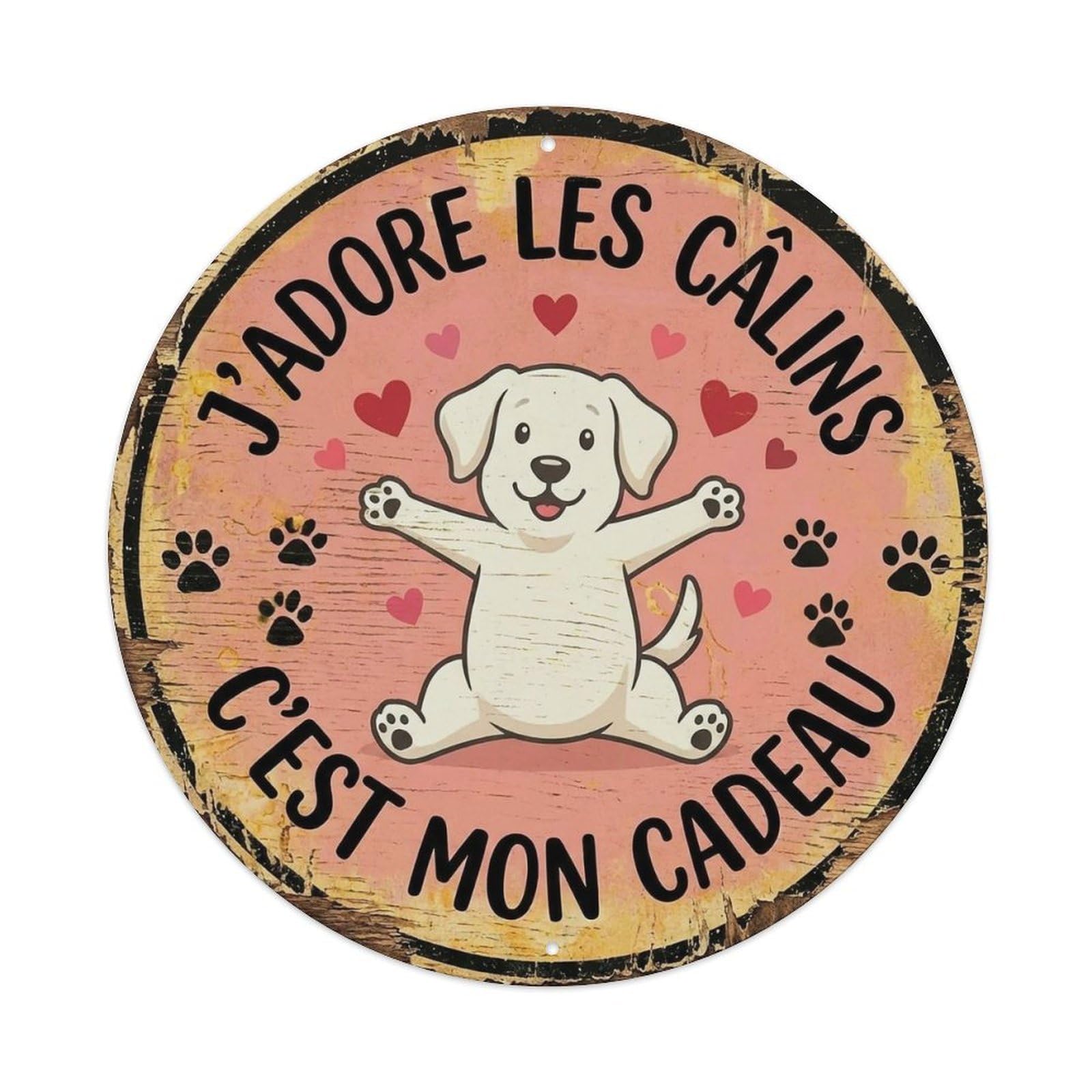 Dog Hugging Expert Round Wall Hanging Metal Tin Sign