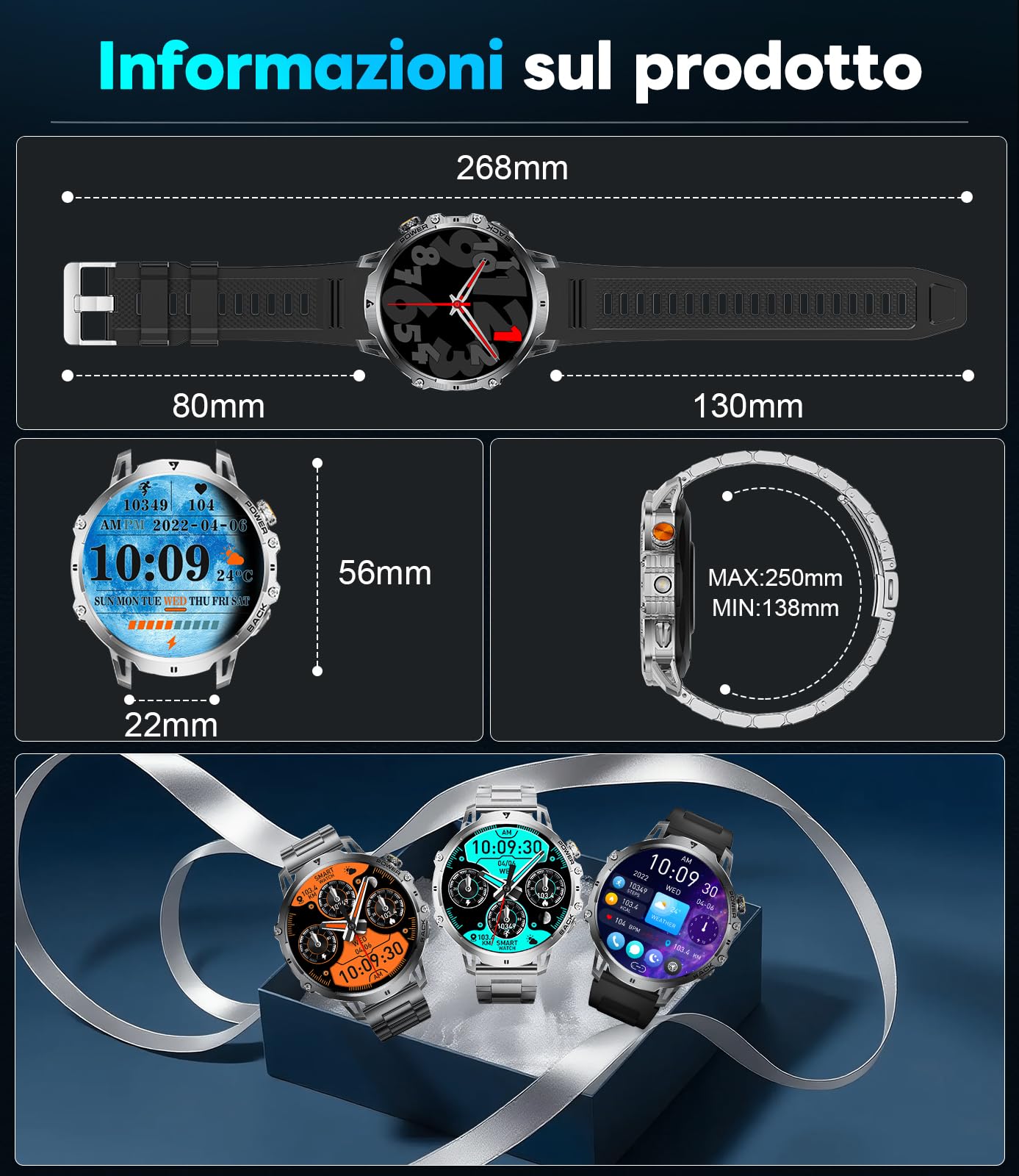 FITFLEX Smartwatch Uomo con Batteria 1000 mAh, Schermo HD da 1,85", Chiamate Bluetooth, Orologio Smart, 120+ Modalità Sportive, Torcia, Analisi della Frequenza Cardiaca e del Sonno, Android/iOS