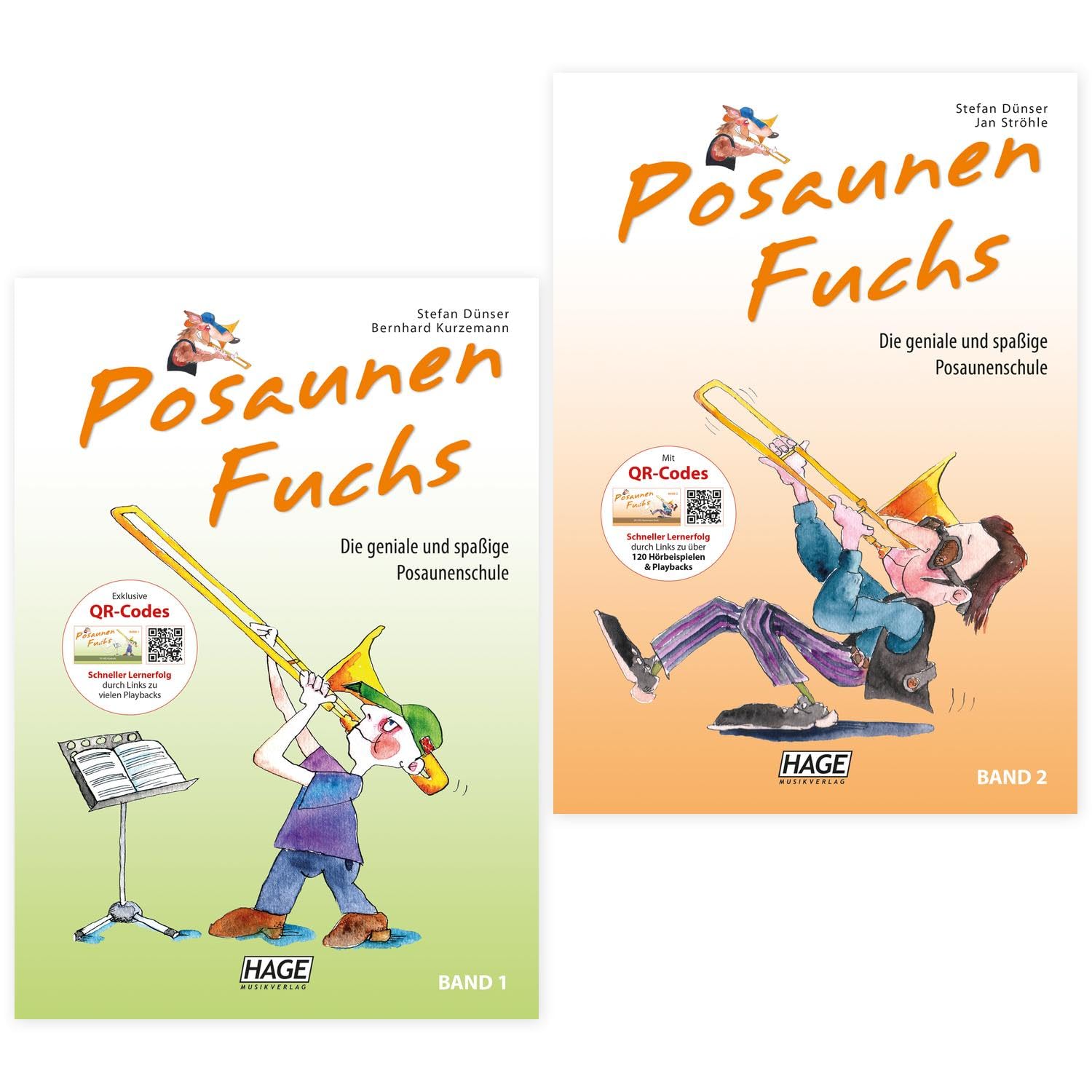 Starterset: Posaunen Fuchs Band 1 und Band 2 - Die geniale und spaßige Posaunenschule + Pflegetuch aus Mikrofaser