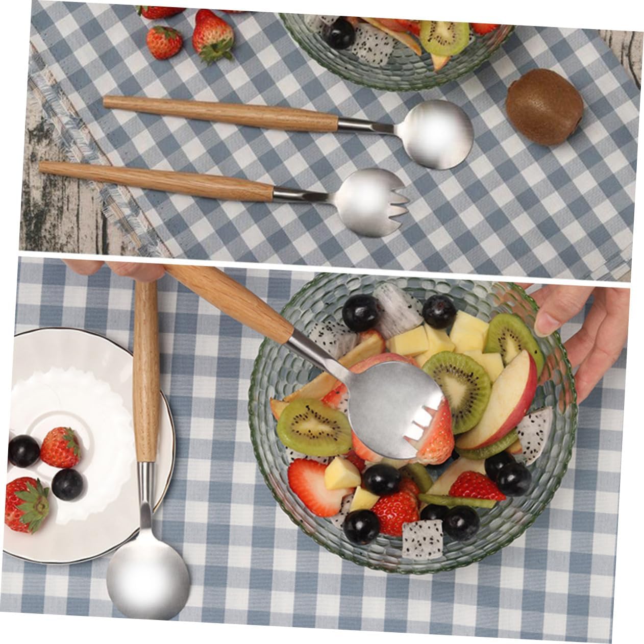2 Piece Salad Server Set with Stainless Steel and Wood Handles