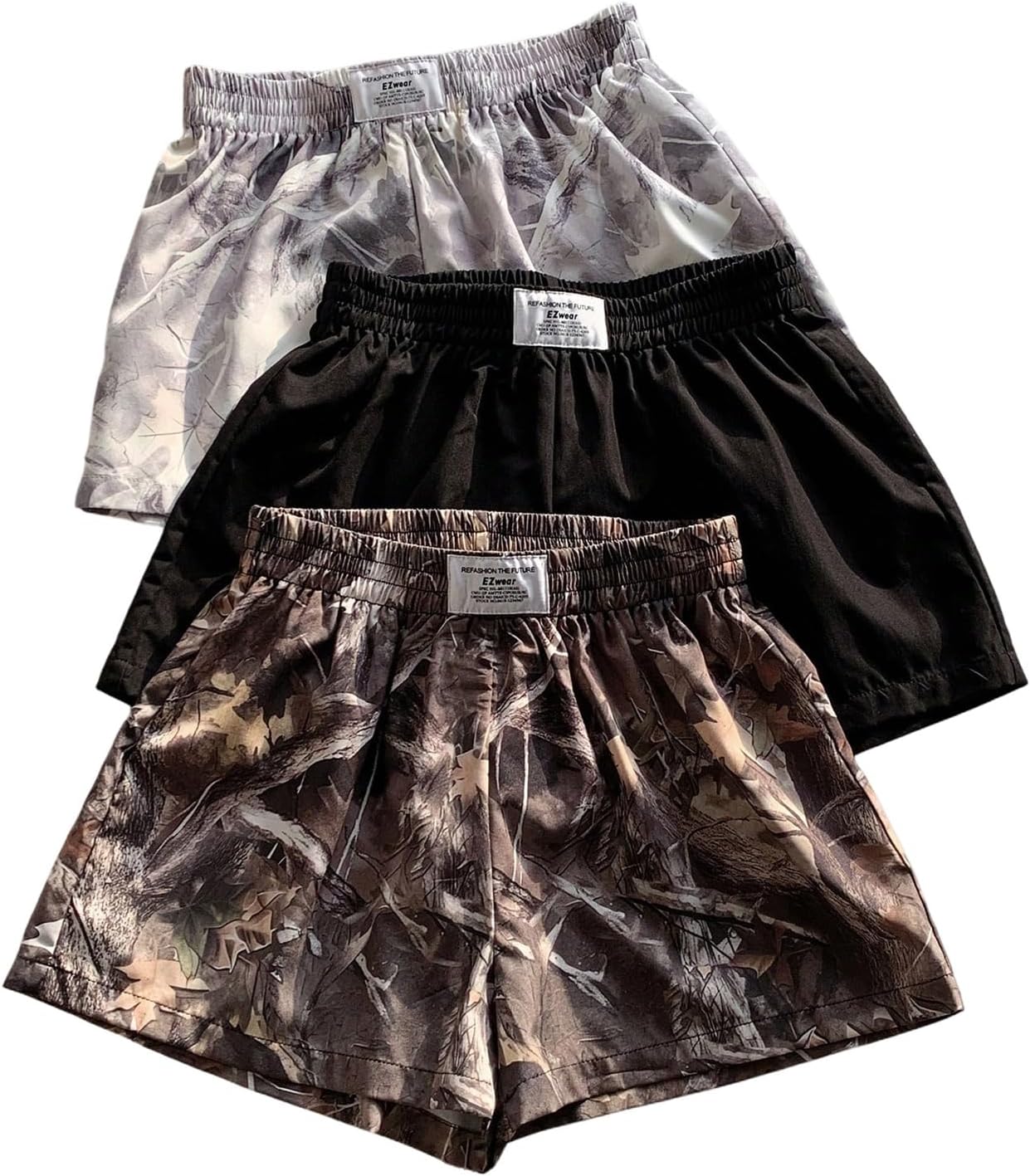 SOLY HUX Women's Plus Size Shorts 3 Pack Y2k Camo Elastic High Waisted Wide Leg Summer Track Shorts Streetwear