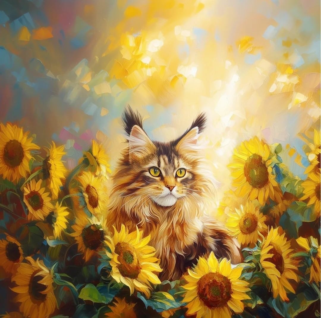 Xvvwendlessx Stamping Cross Stitch Kit,Maine Coon And Flowerscounting Cross Stitch Kits For Adult Beginners, Full Line Diy Stitching Kit For Home Decor Patterns 40×50Cm