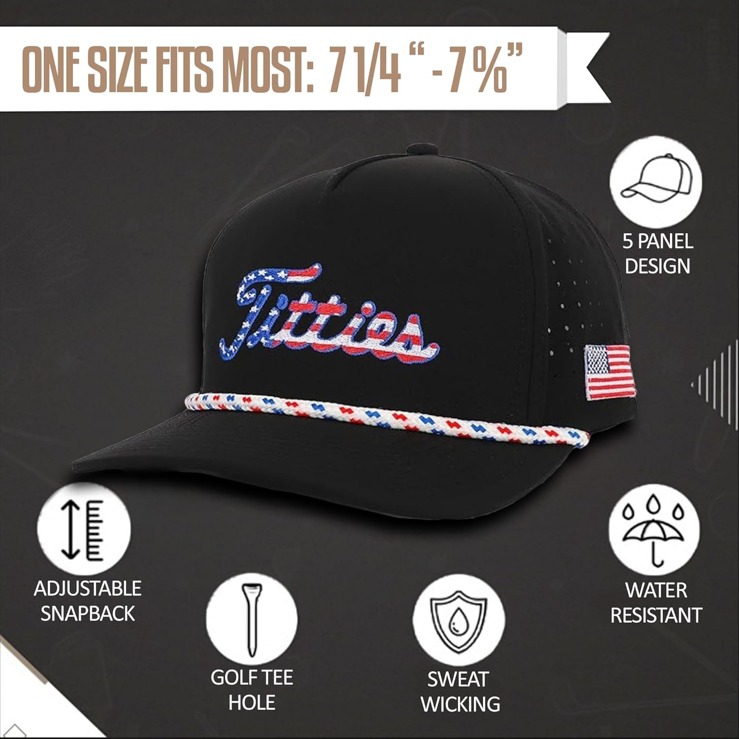 Curves & Clubs Titties Golf Hat - Funny Golf Hat, Titties Hat - Funny American Hat - Men's Gifts (Cotton, White-Black)