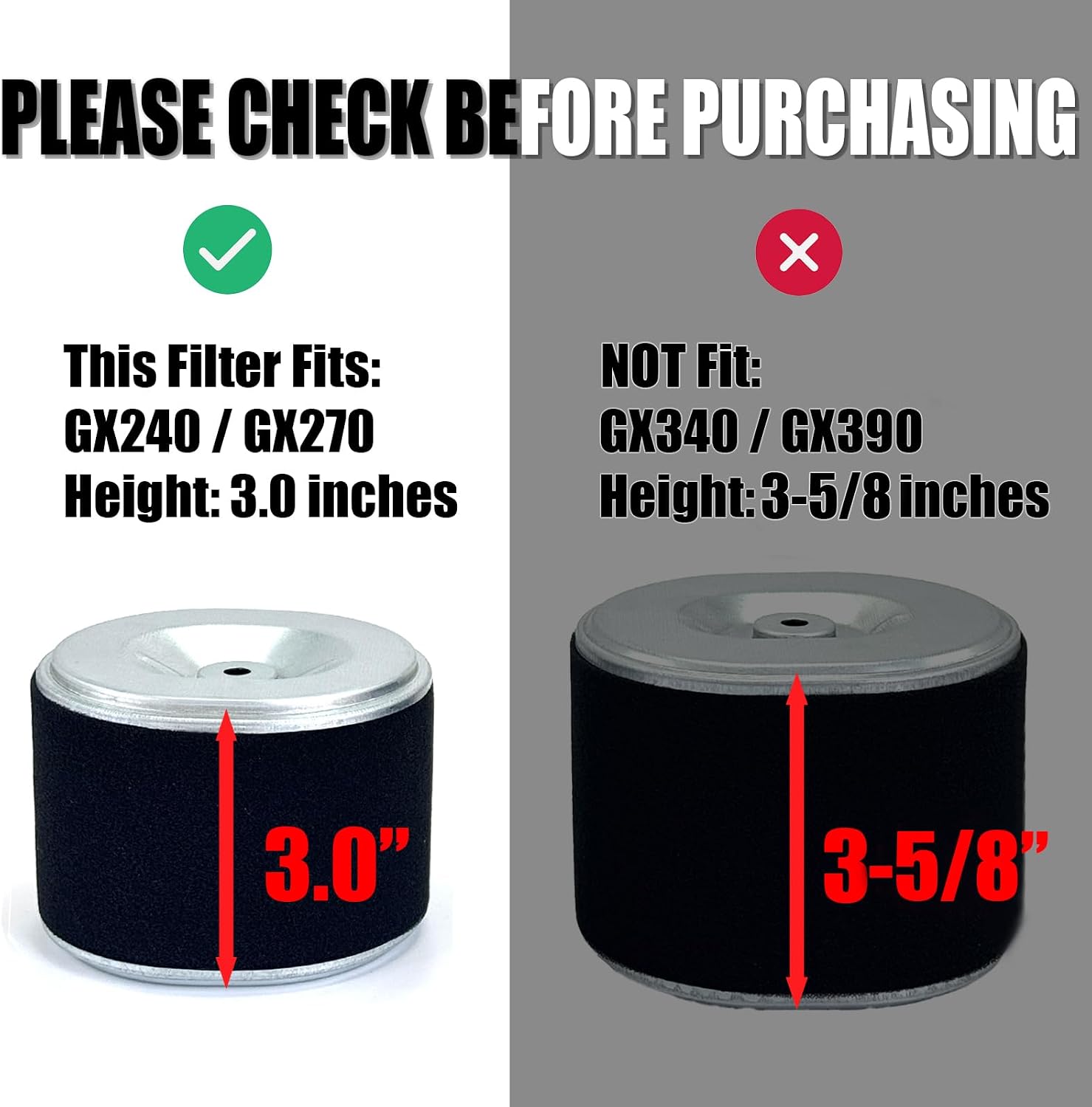 4 PACKS Air Filter for Honda GX270 9HP GX240 8HP Engines Air Cleaner – Upgraded Reinforced Design – Replaces 17210-ZE2-50,17210-ZE2-822,17210-ZE2-515 – for Pressure Washer, Chipper, Lawn Equipment