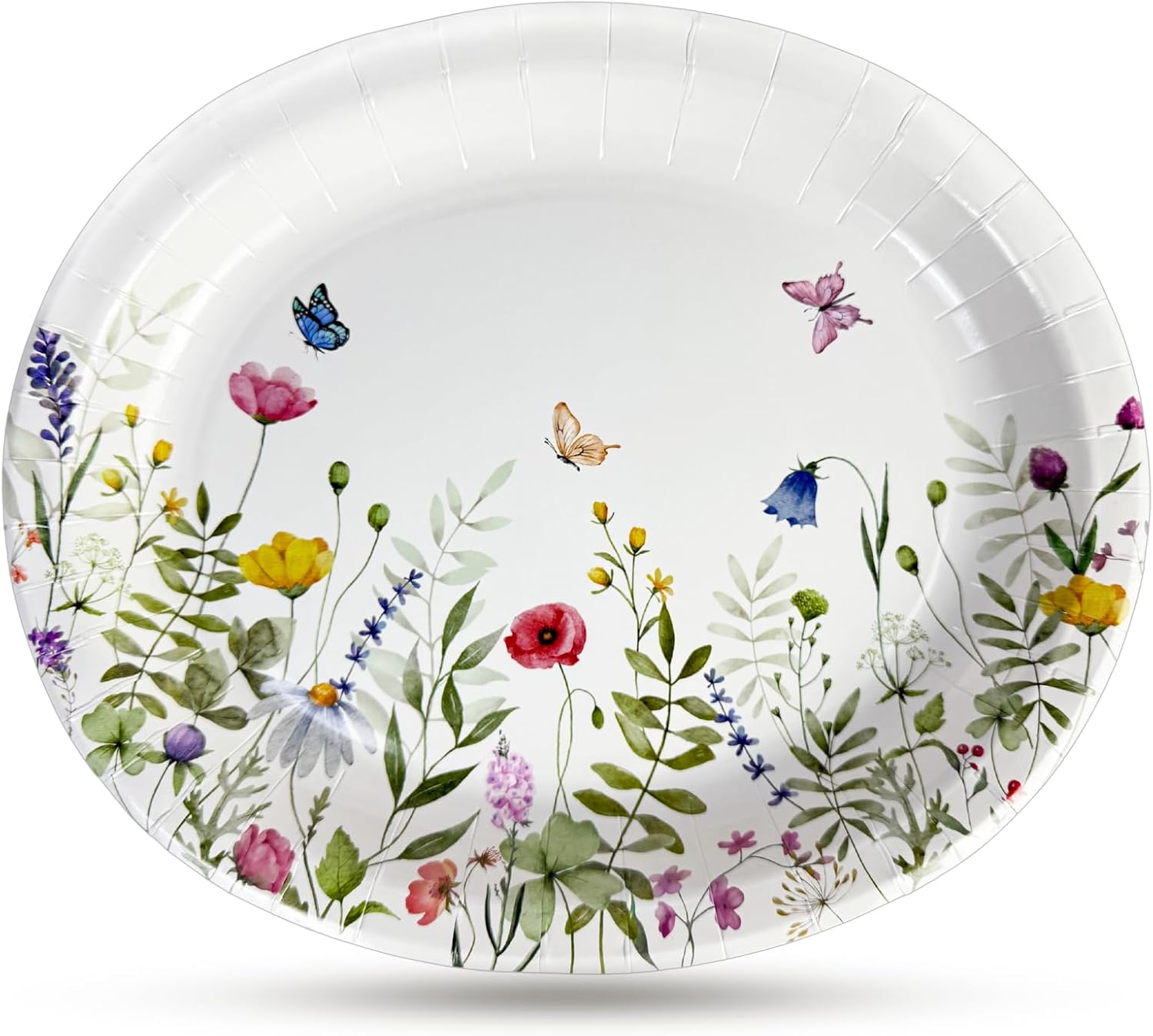 50 Count WildFloral Oval Paper Plates, 10" x 12.5" Large Disposable Dinner Serving Platters Heavy Duty, for Wedding, Bridal/Baby Showers, Floral Easter Party Supplies