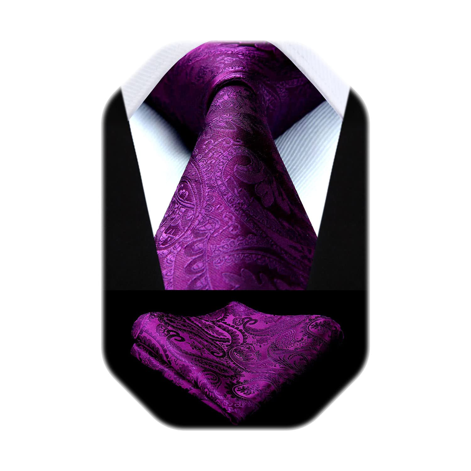 HISDERN Solid Paisley Tie for Men Handkerchief Woven Classic Flroal Men's Necktie & Pocket Square Set Wedding