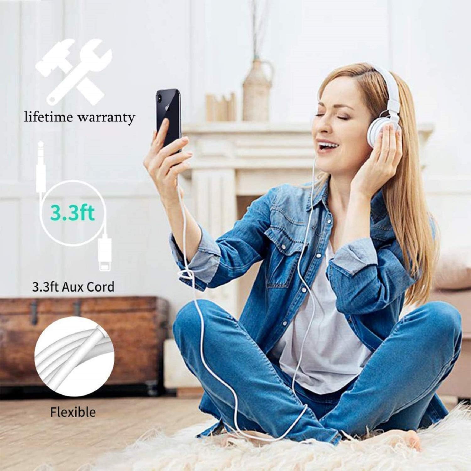 [Apple MFi Certified] iPhone to 3.5mm Car AUX Stereo Audio Cord, Lightning to 3.5mm AUX Cable for iPhone 11/11 Pro/XS/XR/X 8 7, iPad, iPod to Car Stereo, Speaker, Headphone, Support iOS 13 (White)