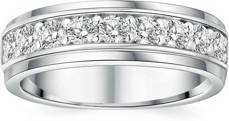 Men 1ct CZ Band 14K White & Yellow Two-Tone Gold Plated Ring Size | 14k White Gold & Silver Plated,White Brilliant Stone,Wedding,Engagement Anniversary & Gift,Smooth Polished Inner, Sz7-14