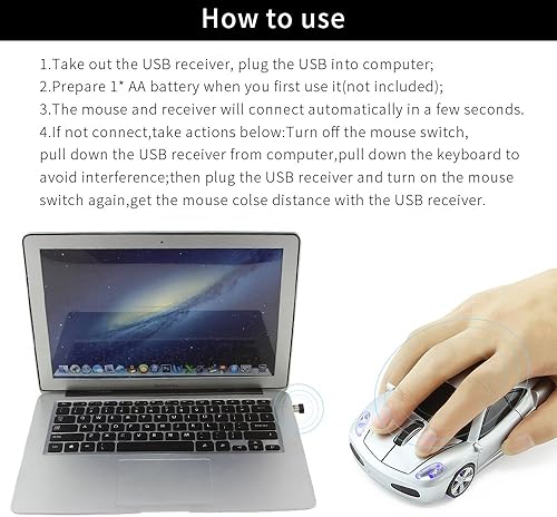 Miniatura 5 de Ratón inalámbrico de 2.4 GHz Cool 3D Sport Car en forma de ratón óptico con receptor USB para PC Ordenador portátil Notebook (Plata)