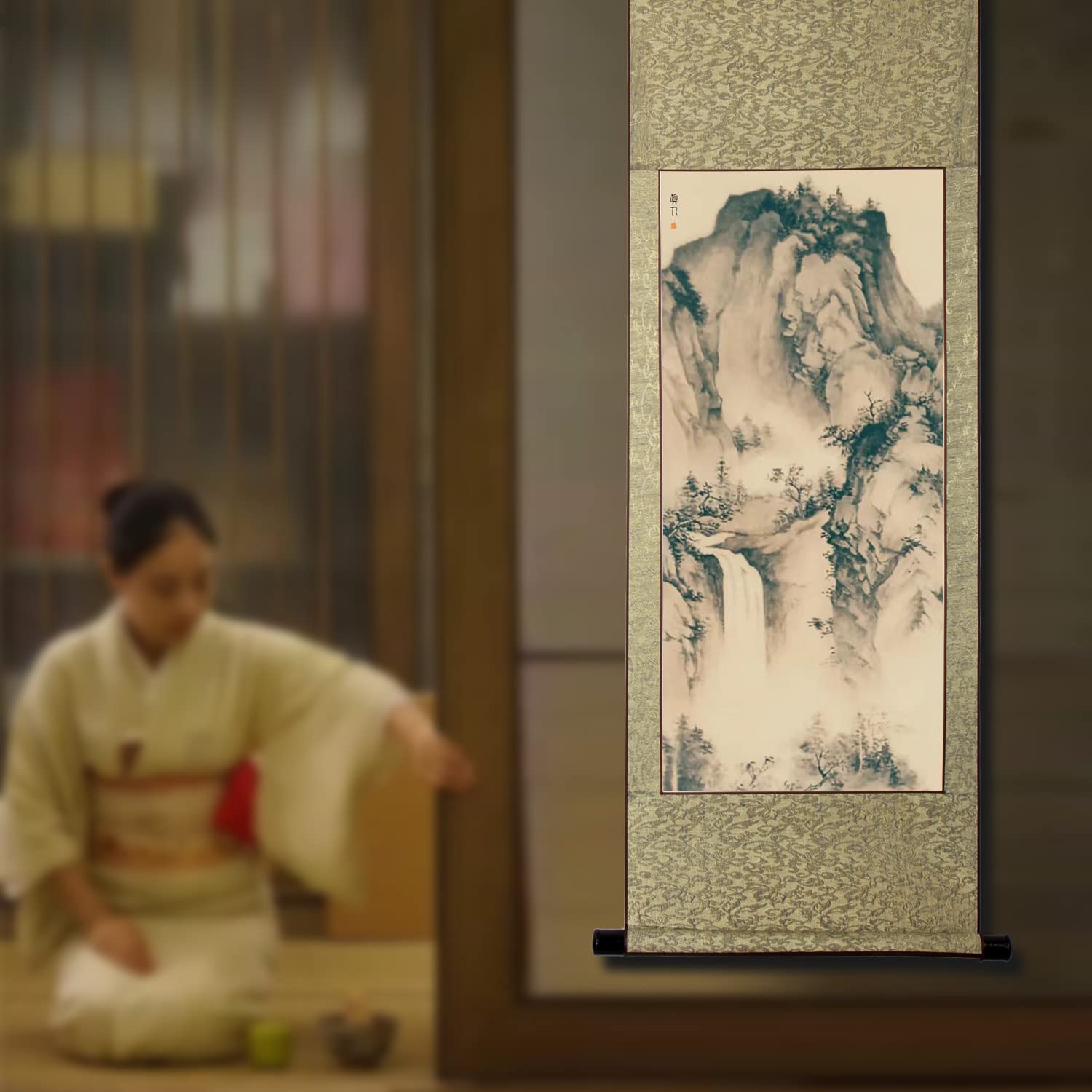 Amazon.co.jp: 画家手描き 掛軸 掛け軸 おしゃれ 水墨山水画 帰隠図
