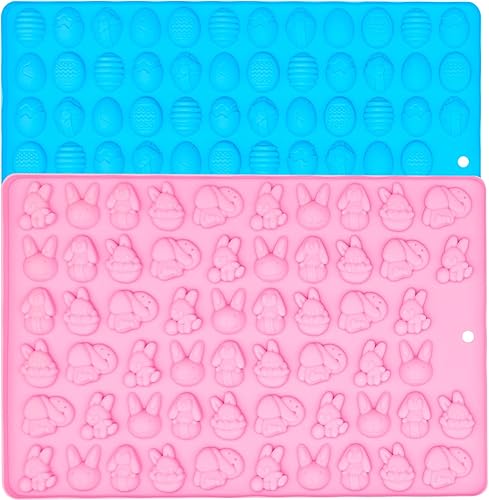 Paquete de 2 moldes de silicona para chocolate, mini conejito de Pascuahuevos de Pascua para dulces, gelatina, galletas, decoración de pasteles