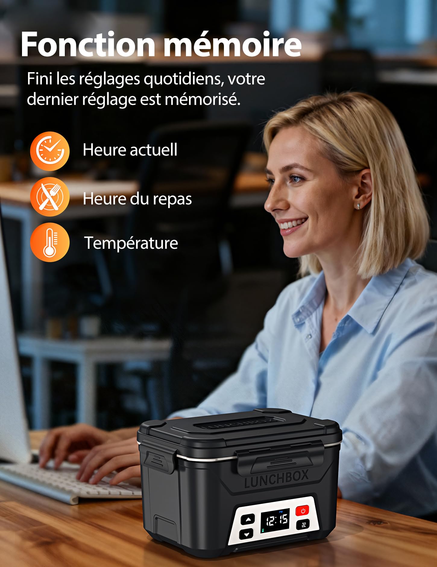 Docusvect Gamelle chauffante batterie, Lunch box chauffante rechargeable avec Chauffage Programmable, Chauffe plat électrique 1,3 L, réchauffe plat avec séparateurs amovibles et sac isotherme (Black)