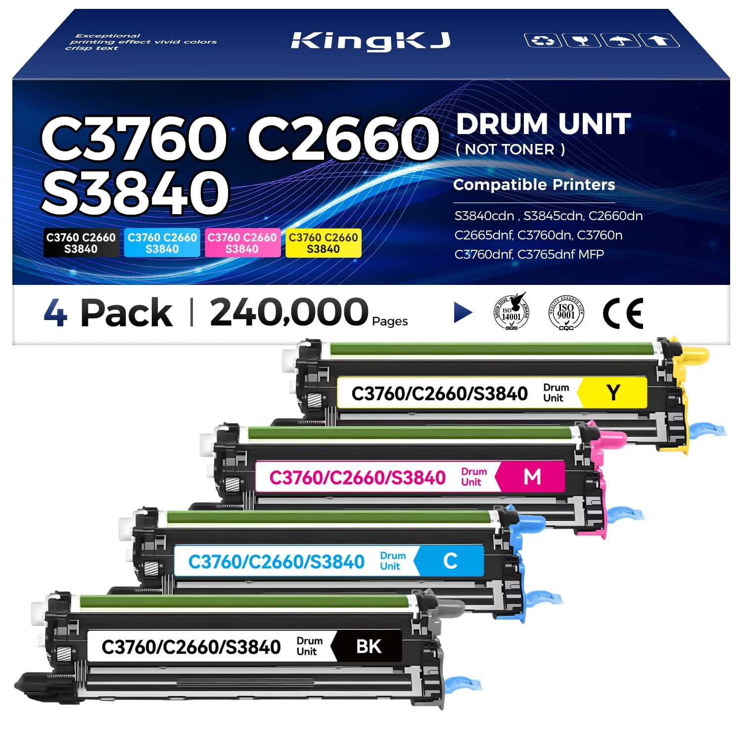 TWR5P S3840 S3845 C2660 Drum Unit Set 4-Pack Replacement for Dell TWR5P 331-8434 lmaging Unit to Use with Dell S3840cdn S3845cdn C2660dn C2665dnf C3760dn C3760n C3760dnf C3765dnf Color Laser Printer