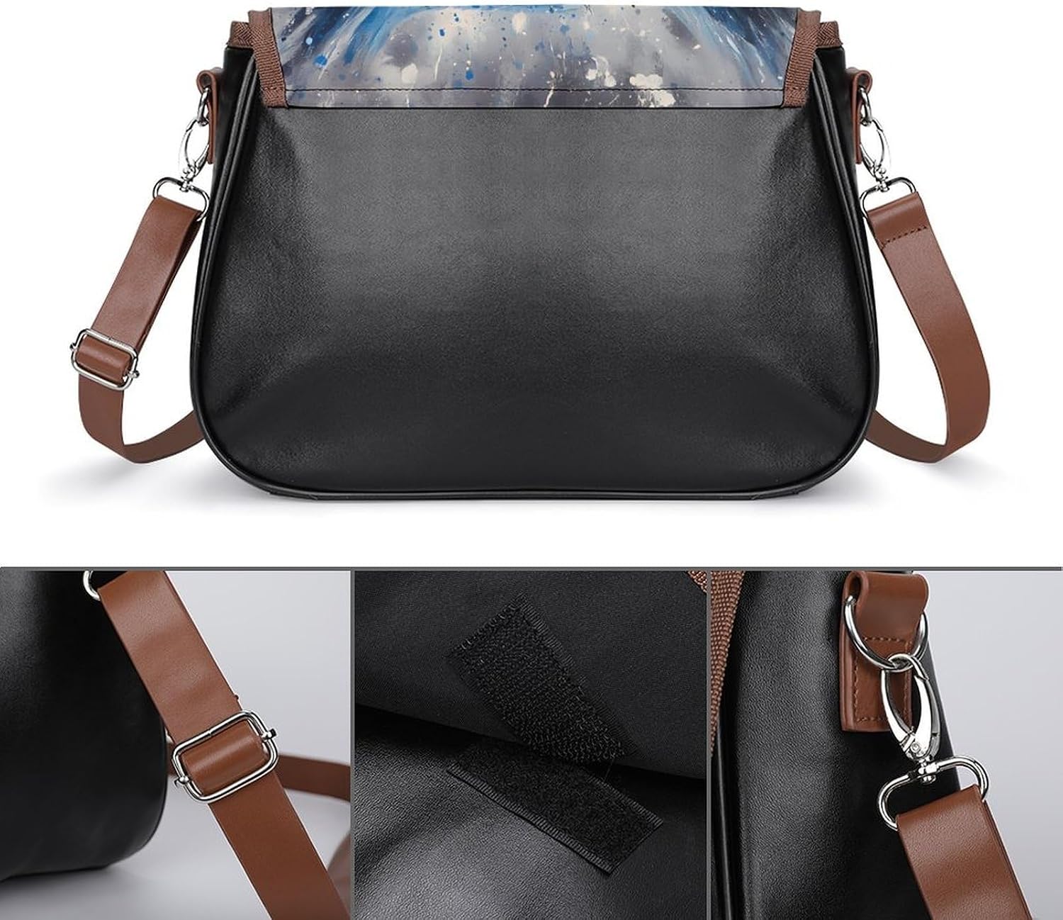 Blue Owl with Yellow Eyes Women Crossbody Purse Leather Messenger Bag Handbags Shoulder Strap Bags