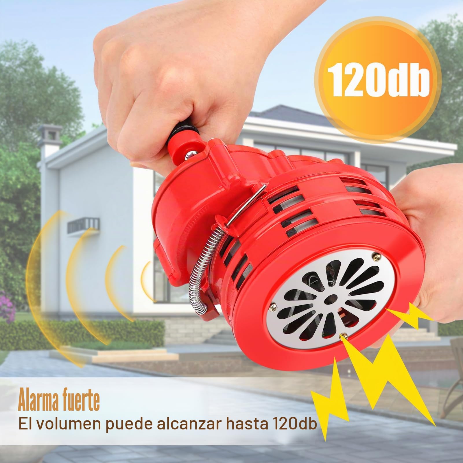 Sirena de Emergencia Manual con Manivela 120 DB Roja para Seguridad Exterior sin Fuente de Alimentación Emergencias