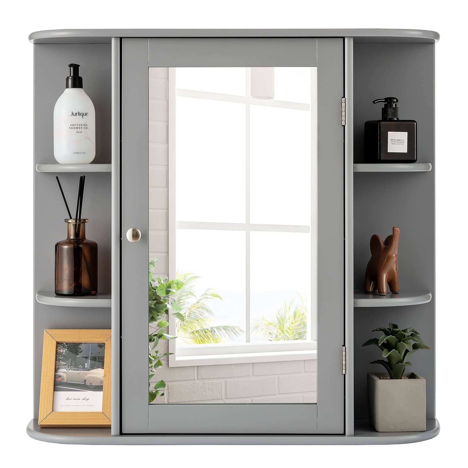 RELAX4LIFE Armadietto da Bagno con Specchio, Mobiletto a Parete Salvaspazio, Ripiano Regolabile,Specchiera Moderno, 66 x 16,5 x 63 cm (Grigio)
