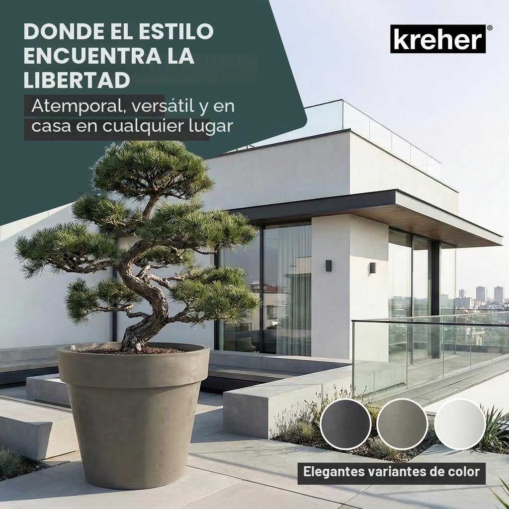 Kreher Macetero XXL con ruedas de 79 y 58 cm de diámetro, antracita y blanco. Macetero robusto, grande para flores, árboles, exterior e interior. (marrón, XXL de 79 cm de diámetro)