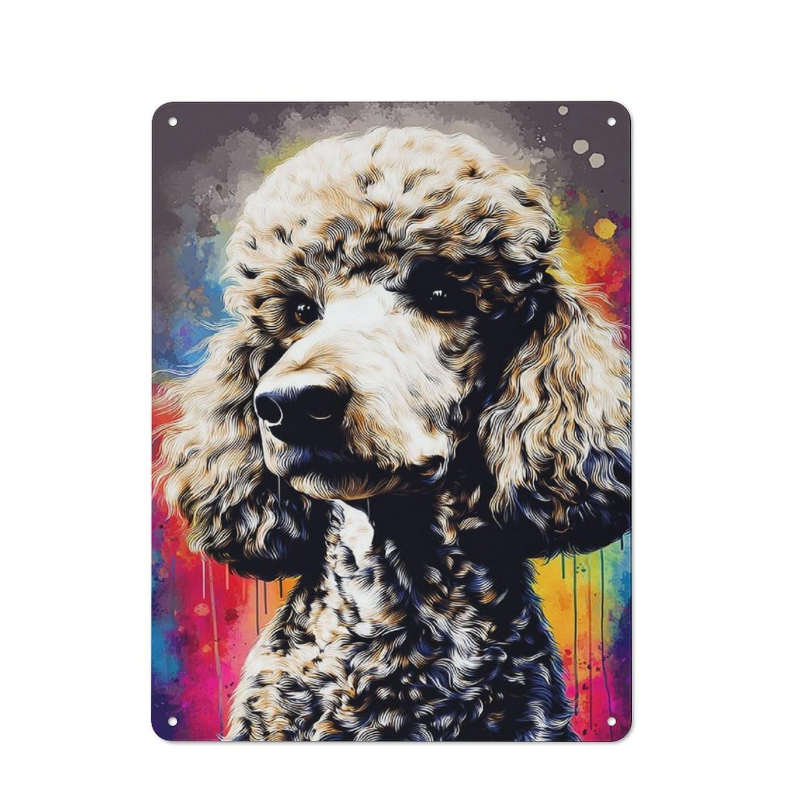 Junmoney Colorful Poodle Portrait Artwork -1 Metal Wall Sign 40X30cm Featuring For Garage Or Workshop, For Vintage Wall Decor Fans, For Metal Sign Collectors