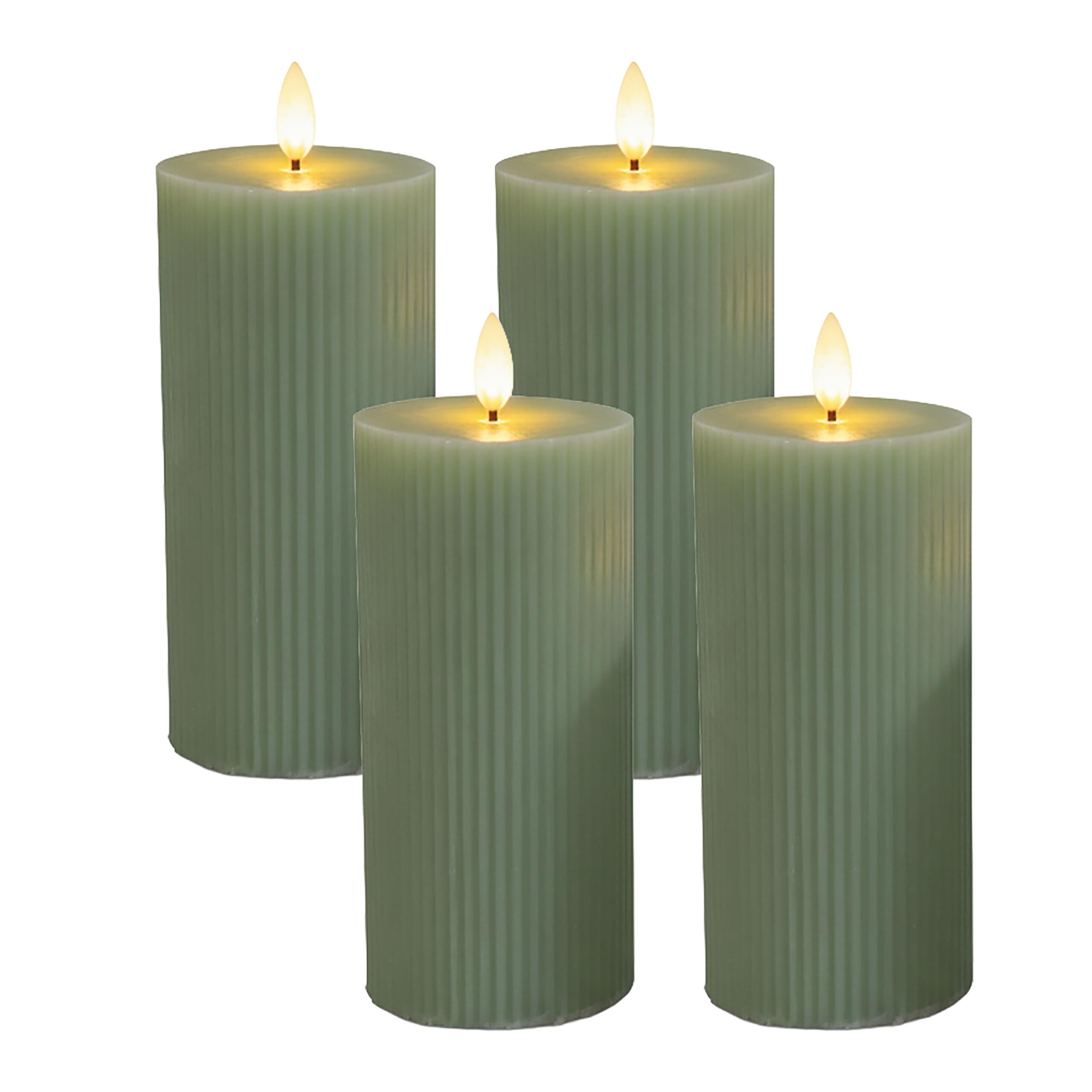 Relaxdays Velas LED, Pack 4, Llama Parpadeante, Cera Real, sin Llama, Salvia, 18 x 7,5 cm