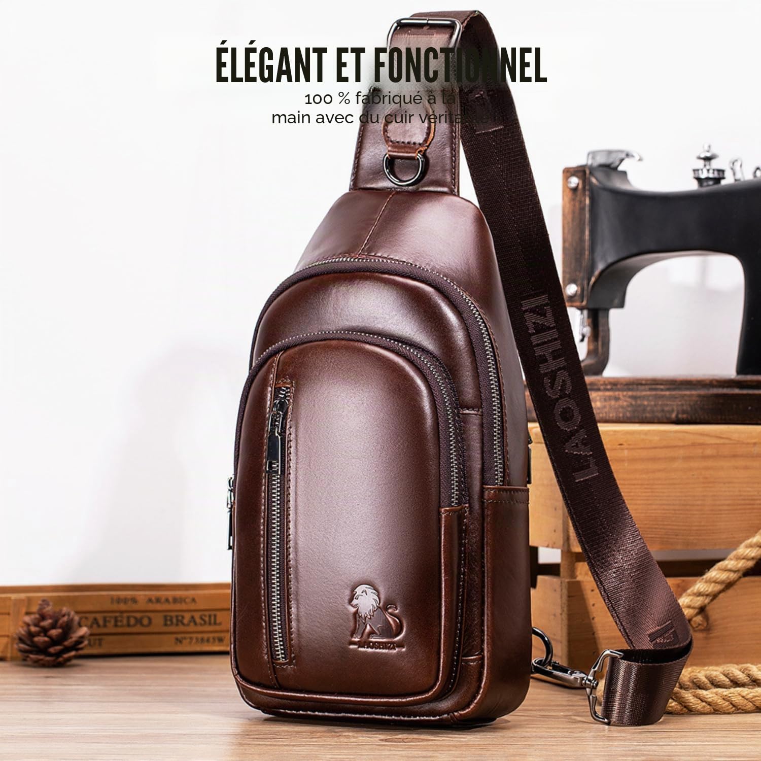Sacoche Homme Bandoulière Cuir Sac Bandouliere Homme Sac à Dos Poitrine Pochettes Sport Affaires Voyage