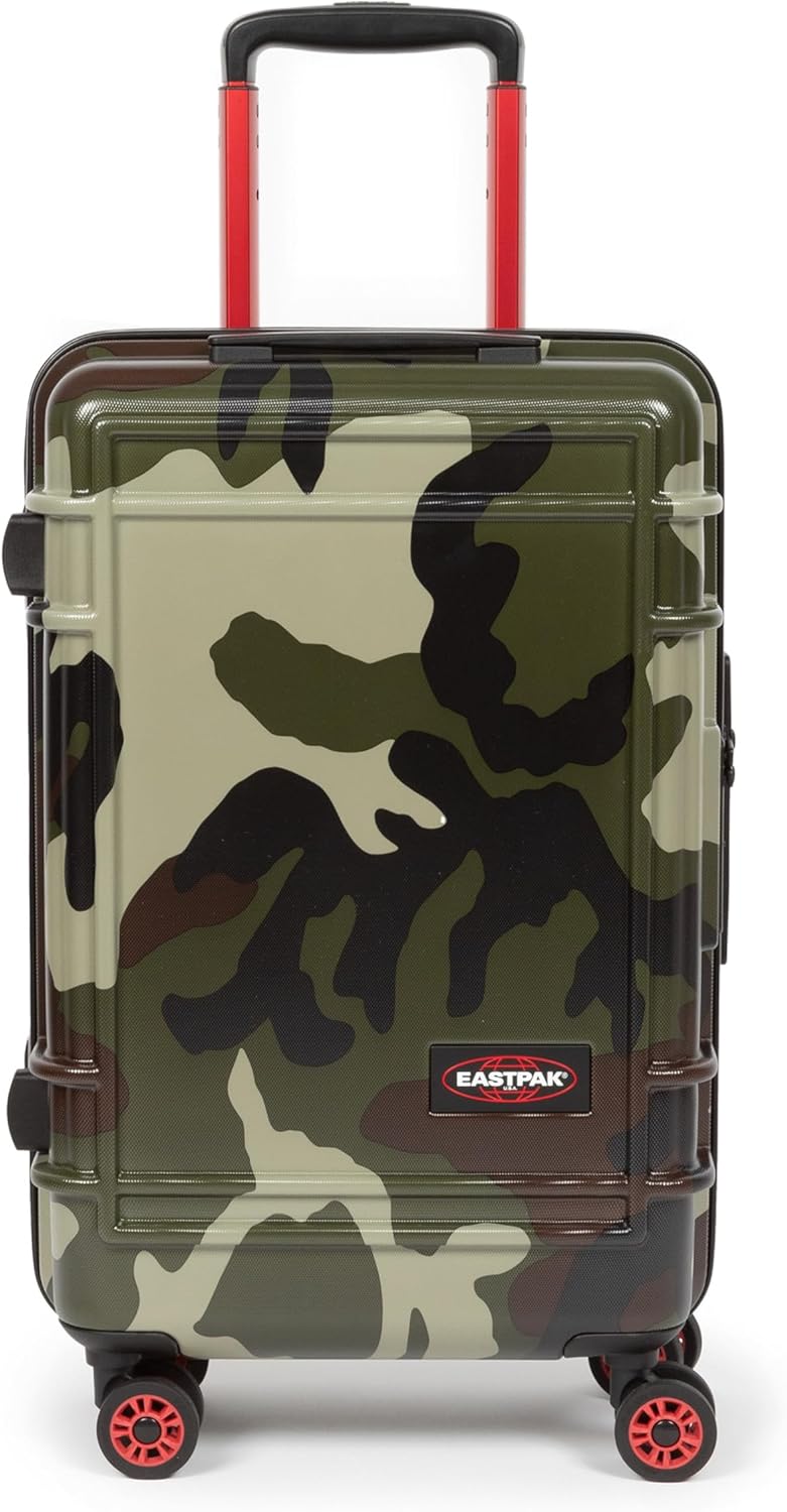 EASTPAK Resist'R Zip Cabin – 28L Hardshell Carry-On with Dual Compartments, 360° Spinner Wheels, TSA Lock & Telescopic Handle, Camo