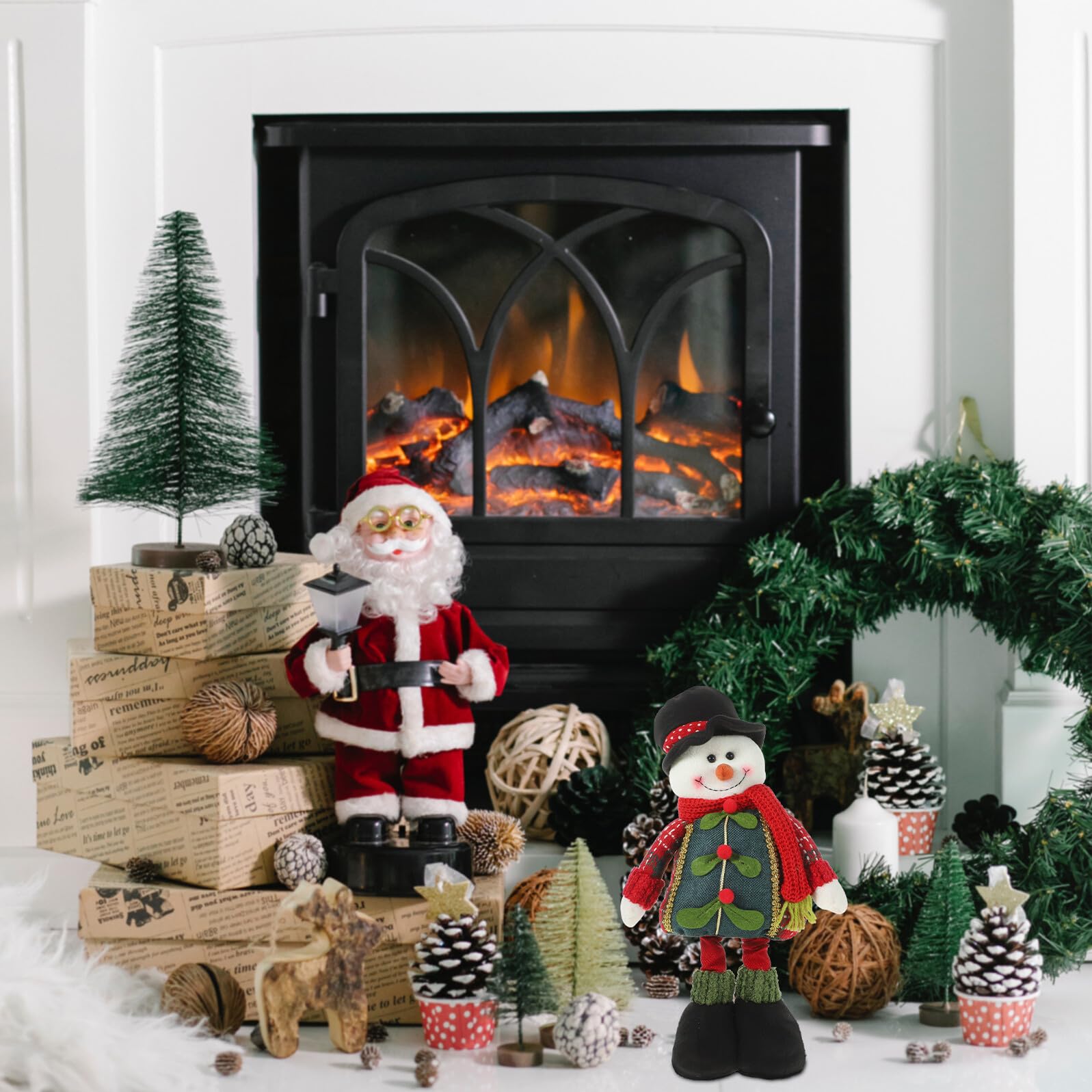 GARVALON Stehender Weihnachtswichtel mit Einziehbaren Beinen Plüschwichtel Dekofigur für Zuhause Skandinavischer Gnom mit Bunter Mütze und Langem Bart