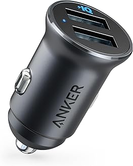 Car Charger, Mini 24W 4.8A Metal Dual USB Car Charger, PowerDrive 2 Alloy Flush Fit Car Adapter with Blue LED, for iPhone 16/15/14/13/12, Samsung, Huawei, Xiaomi, Redmi, Vivo, Oppo and More