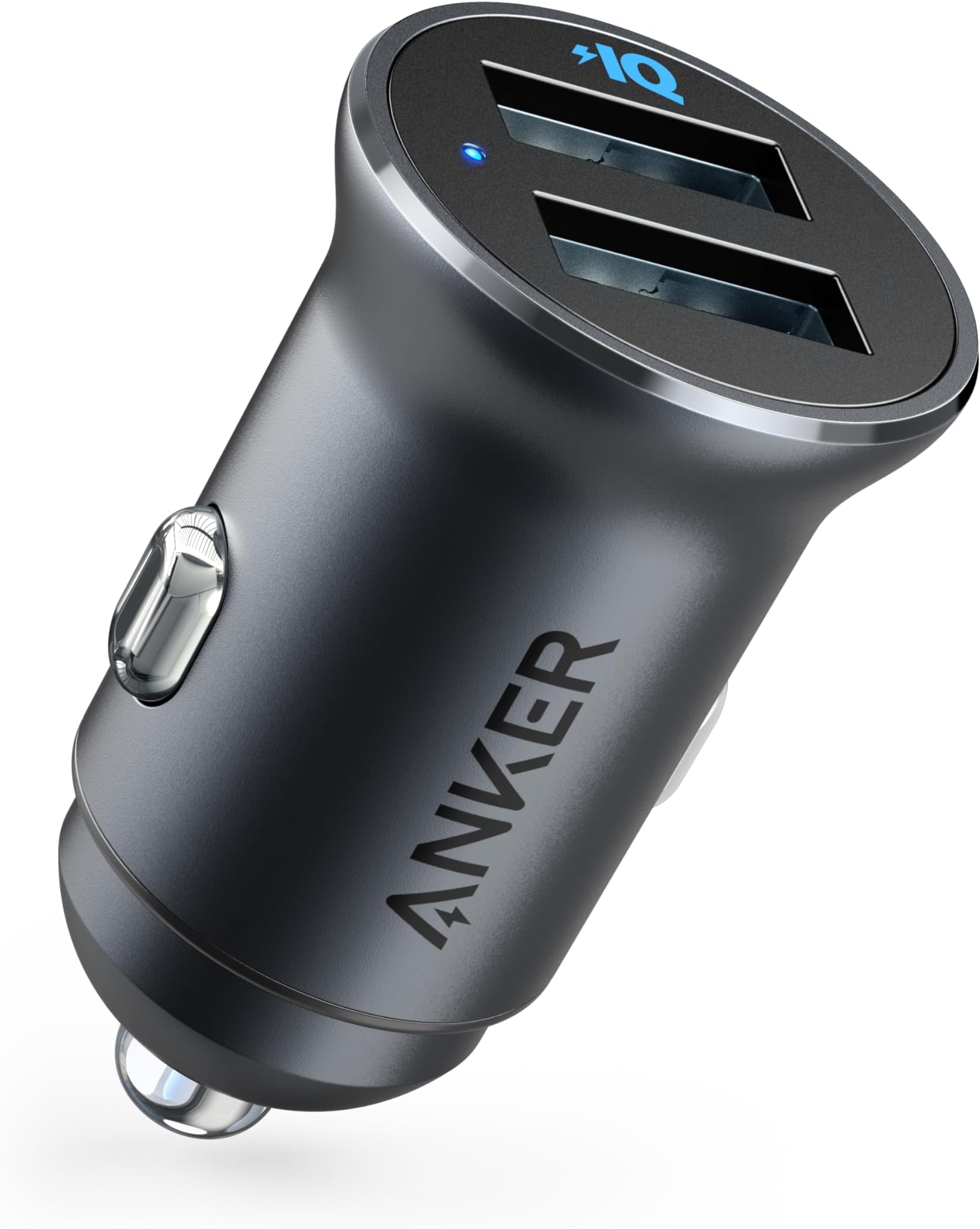 Anker Car Charger, Mini 24W 4.8A Metal Dual USB Car Charger, PowerDrive 2 Alloy Flush Fit Car Adapter with Blue LED, for iPhone 16/15/14/13/12, Samsung, Huawei, Xiaomi, Redmi, Vivo, Oppo and More