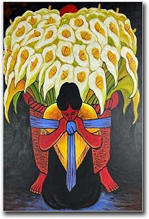 Canvas Wall Art Prints Flower Vendor by Diego Rivera Oil Painting Replica Poster Print Living Room and Kitchen Wall Decor Living Room Bedroom Home Decoration 12x18inch-wood Frame