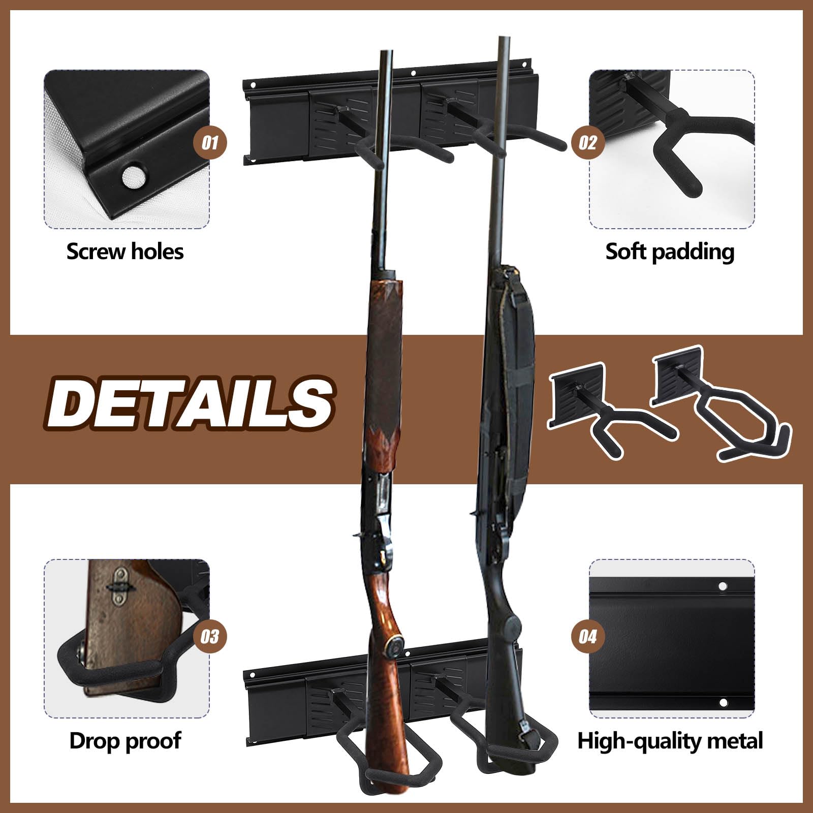 Gisafai 1 estante de metal ajustable para armas, montaje en pared, soportes de acero para armas de interior, soporte para pistola de 6 ranuras, soporte de exhibición negro con acolchado suave para