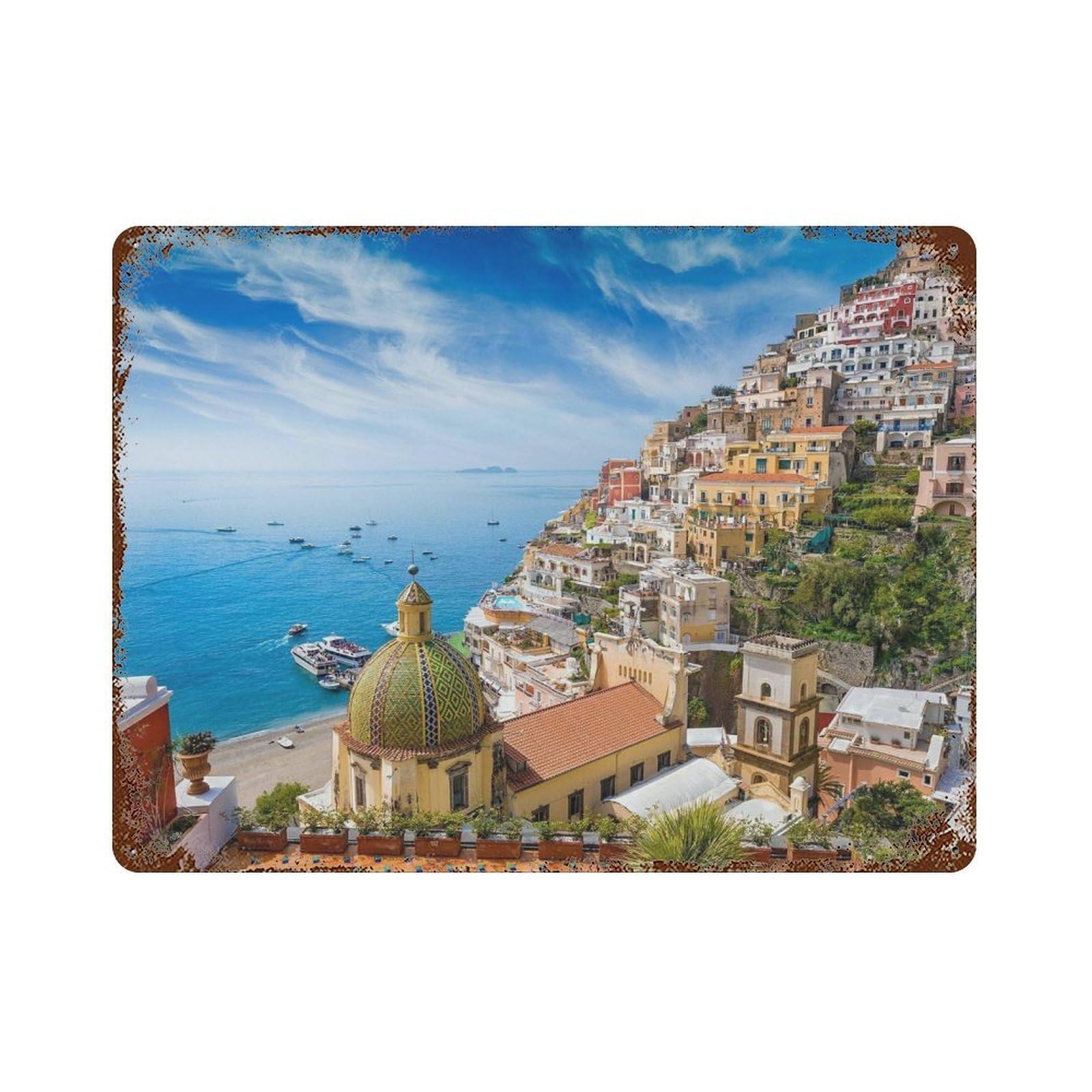 xiaoxiaoshen Real Photo Positano Decor Amalfi Italy Wall Decor Art Metal Tin Poster Modern Home Decor Art Home Bar Shop Decorations Vintage Sign 30x40cm