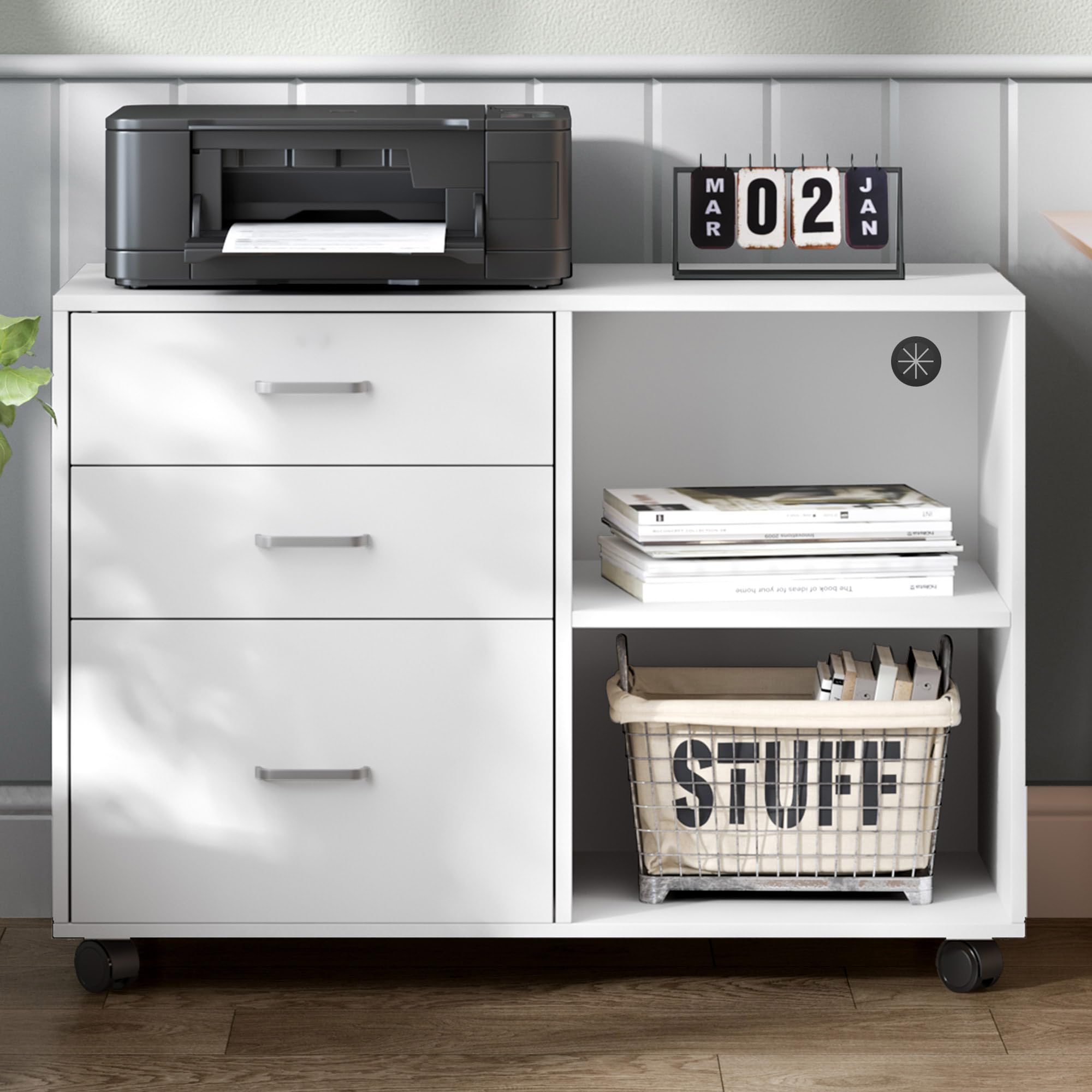 SogesHome Armadietto da ufficio, in legno, con 3 cassetti e 2 ripiani aperti per formato A4, legale, formato letter, 80 x 40 x 63 cm