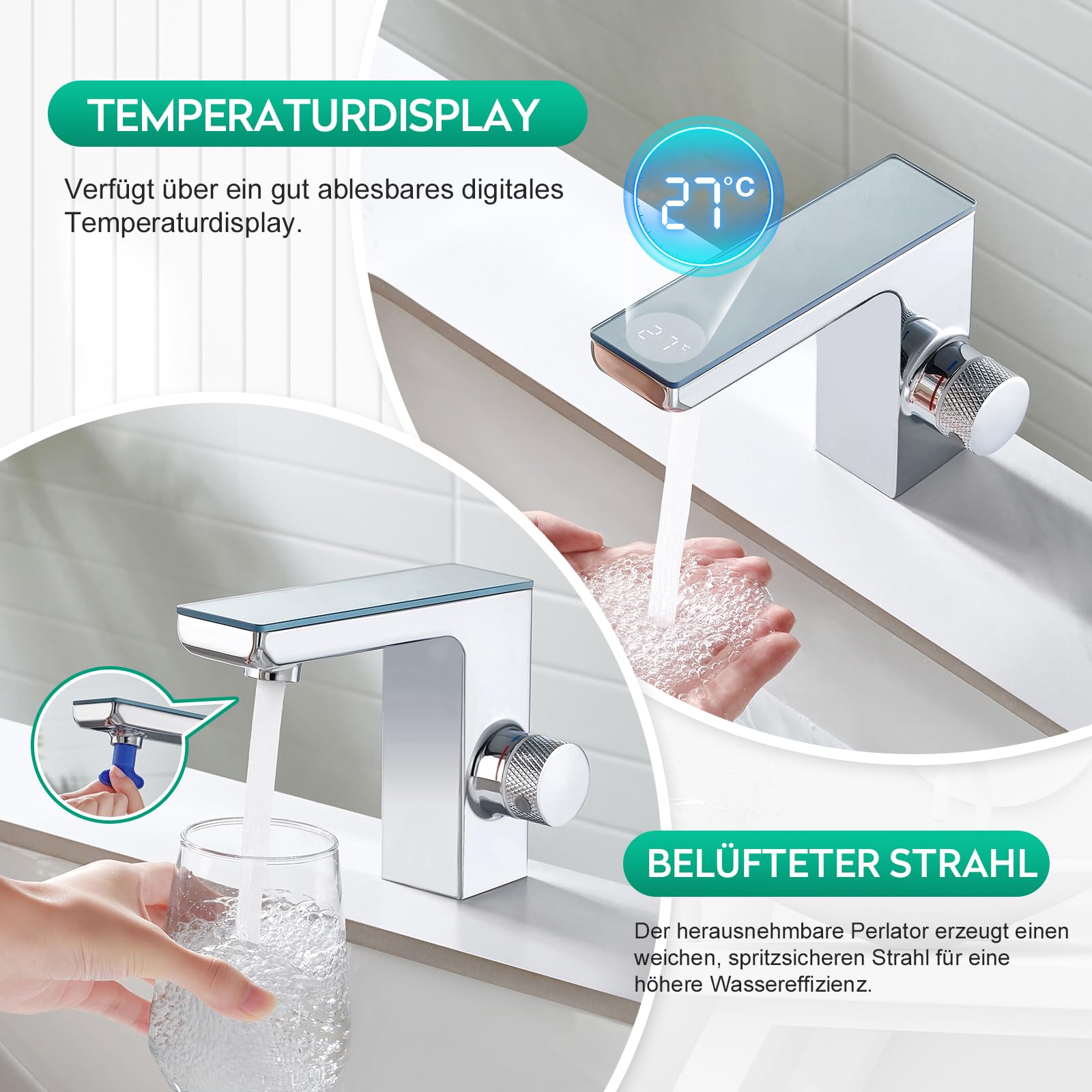 CREA Infrarot Sensor Wasserhahn Bad, Digitalanzeige, Chrom