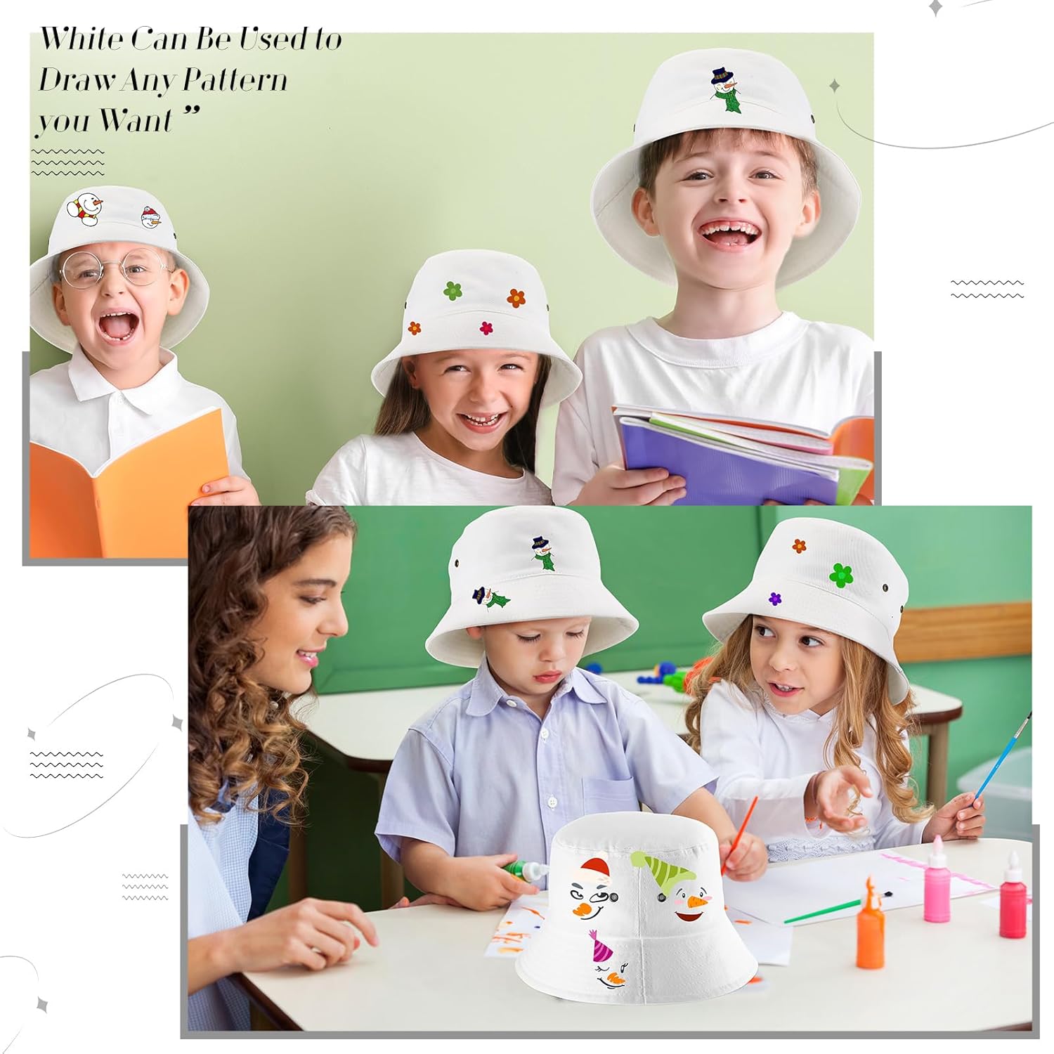 Cozypower Kids White Bucket Hat Bulk Summer Fishing Hats Washed Cotton Packable Beach Hat Travel Outdoor Girls Boys